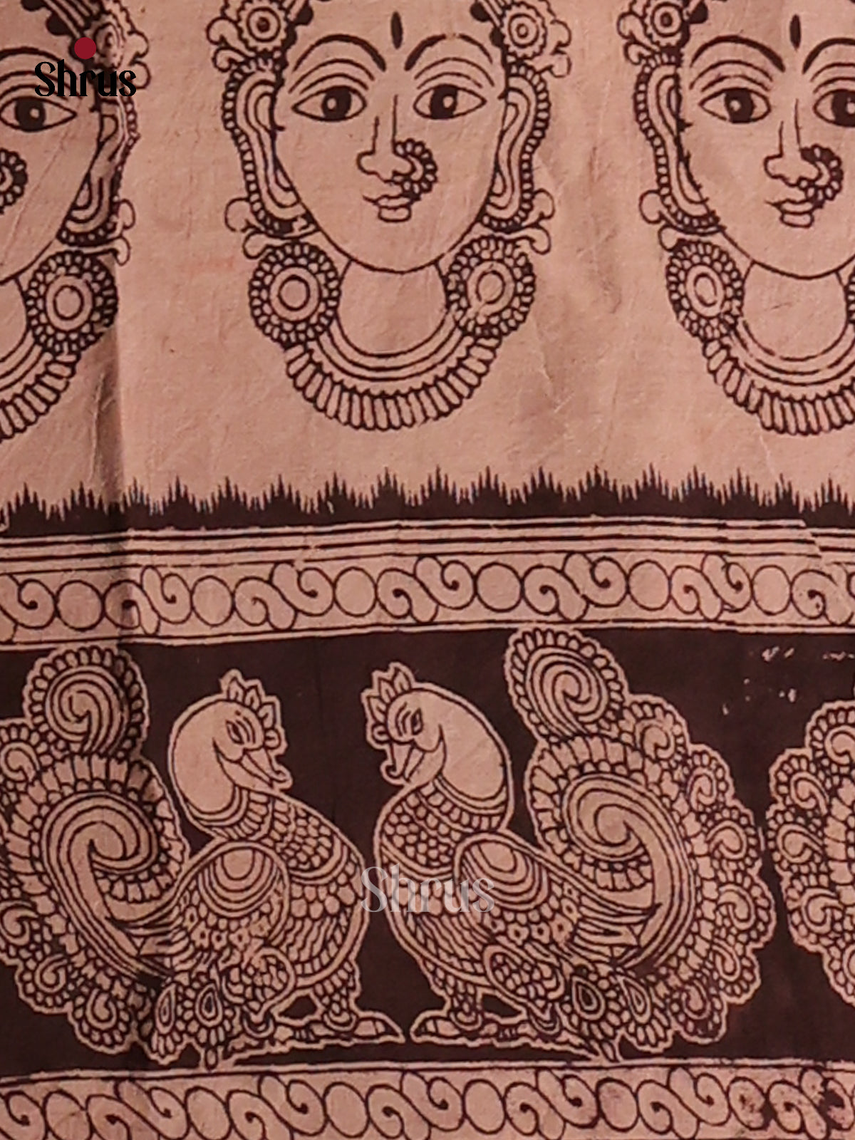 Red & Cream - Kalamkari cotton saree - Shop on Shrus.com