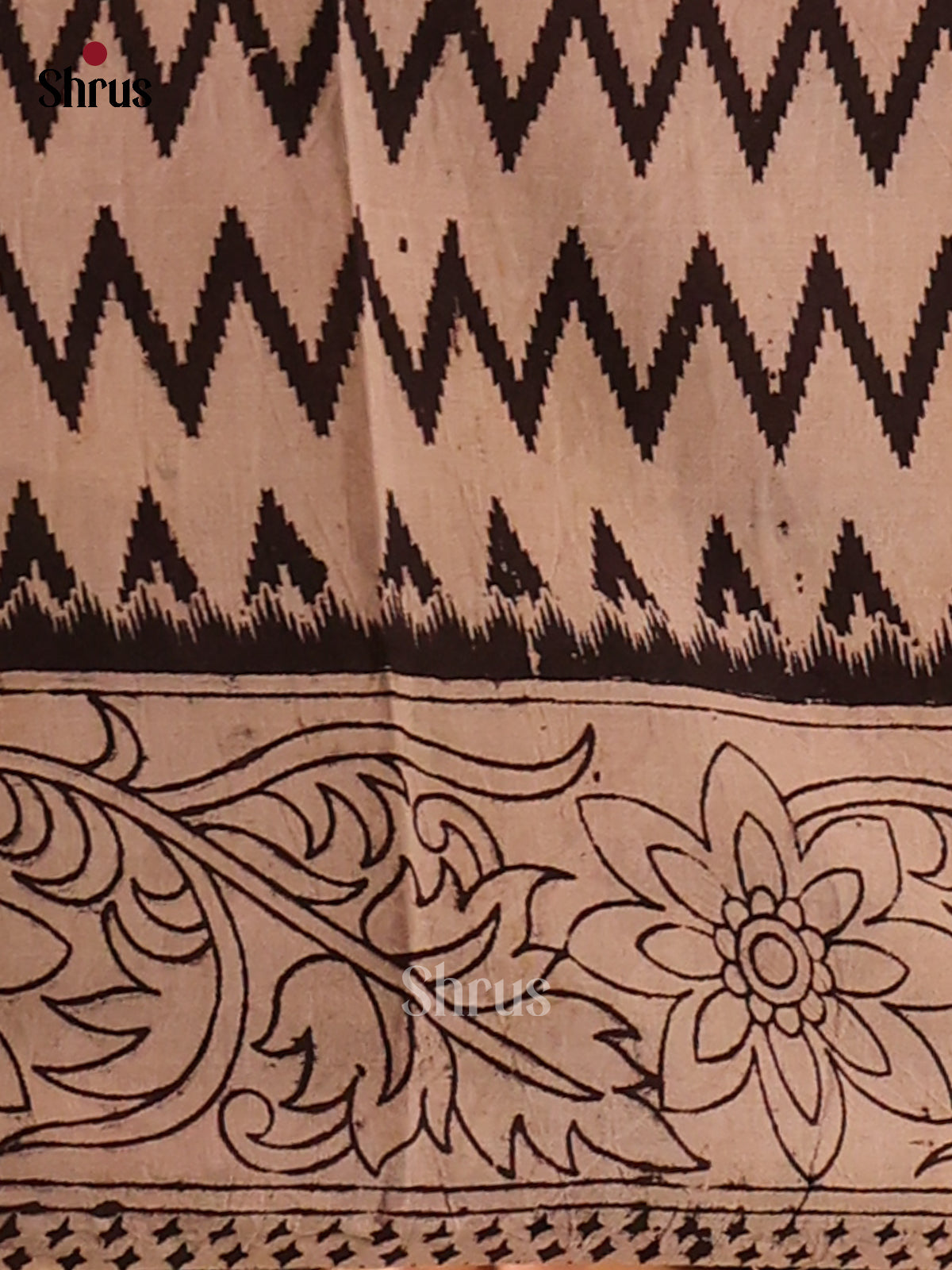 Cream & Blue - Kalamkari cotton saree - Shop on Shrus.com