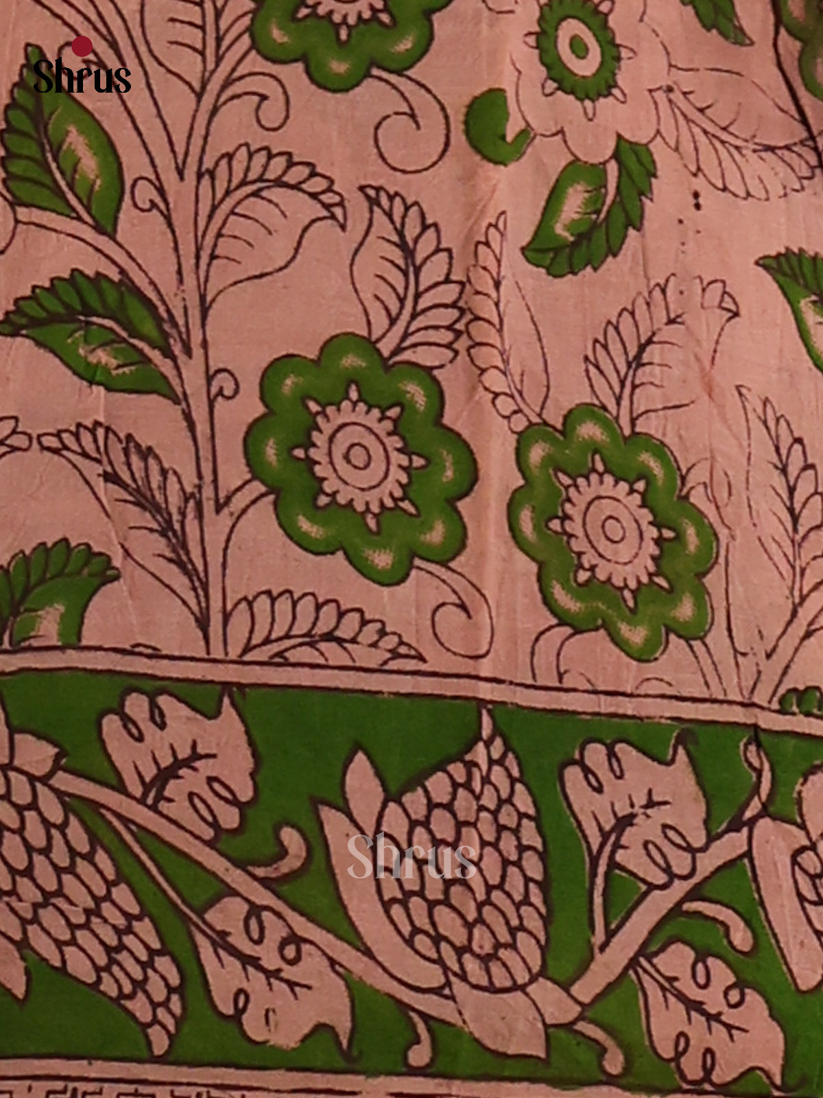 Red with Green - Kalamkari cotton saree - Shop on Shrus.com