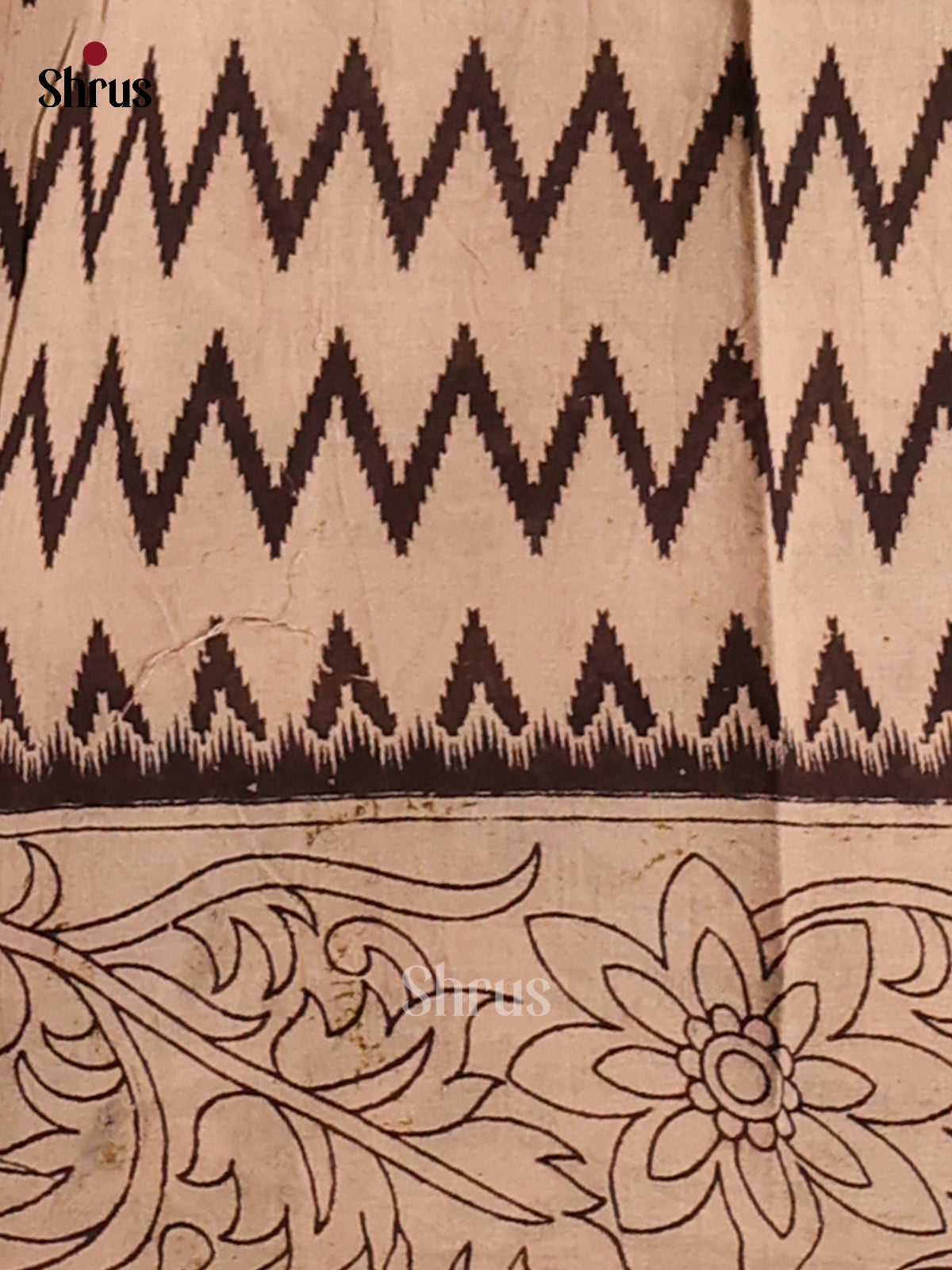 Cream & Green - Kalamkari cotton saree - Shop on Shrus.com