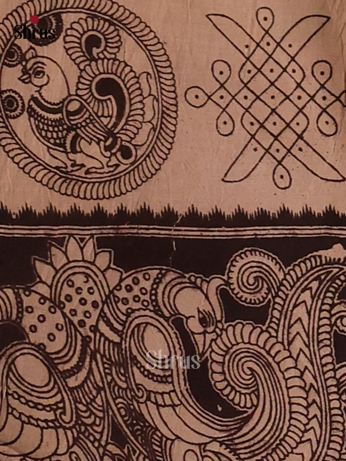Cream & Black - Kalamkari cotton saree - Shop on Shrus.com