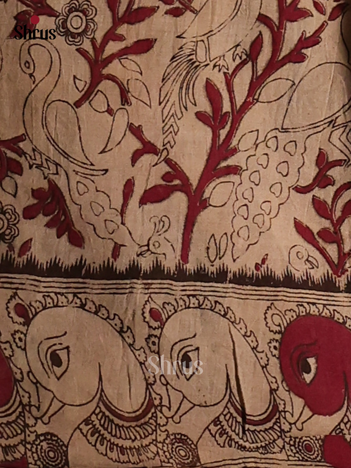 Blue &  Maroon - Kalamkari cotton saree - Shop on Shrus.com