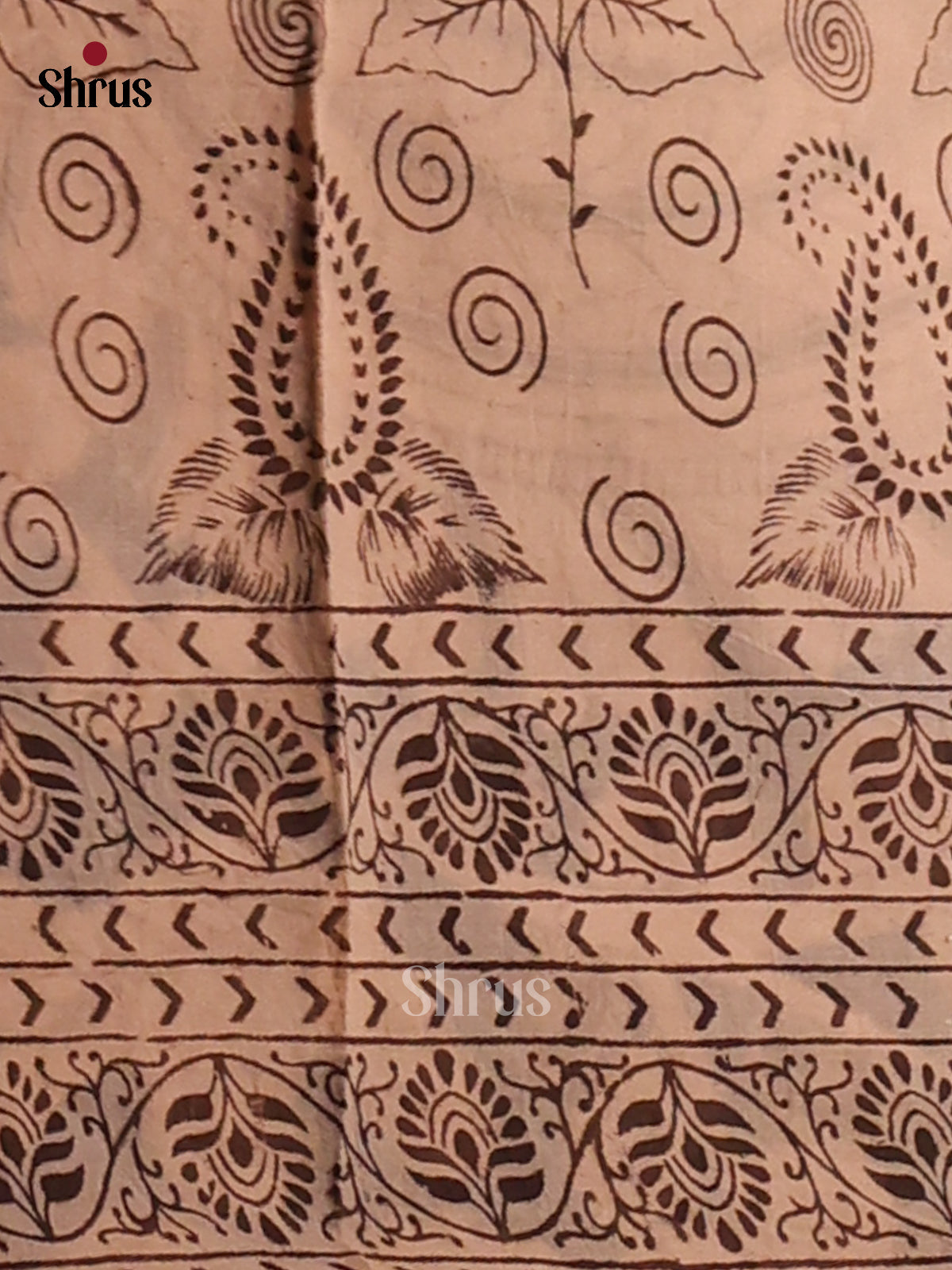 Cream & Blue - Kalamkari cotton saree - Shop on Shrus.com