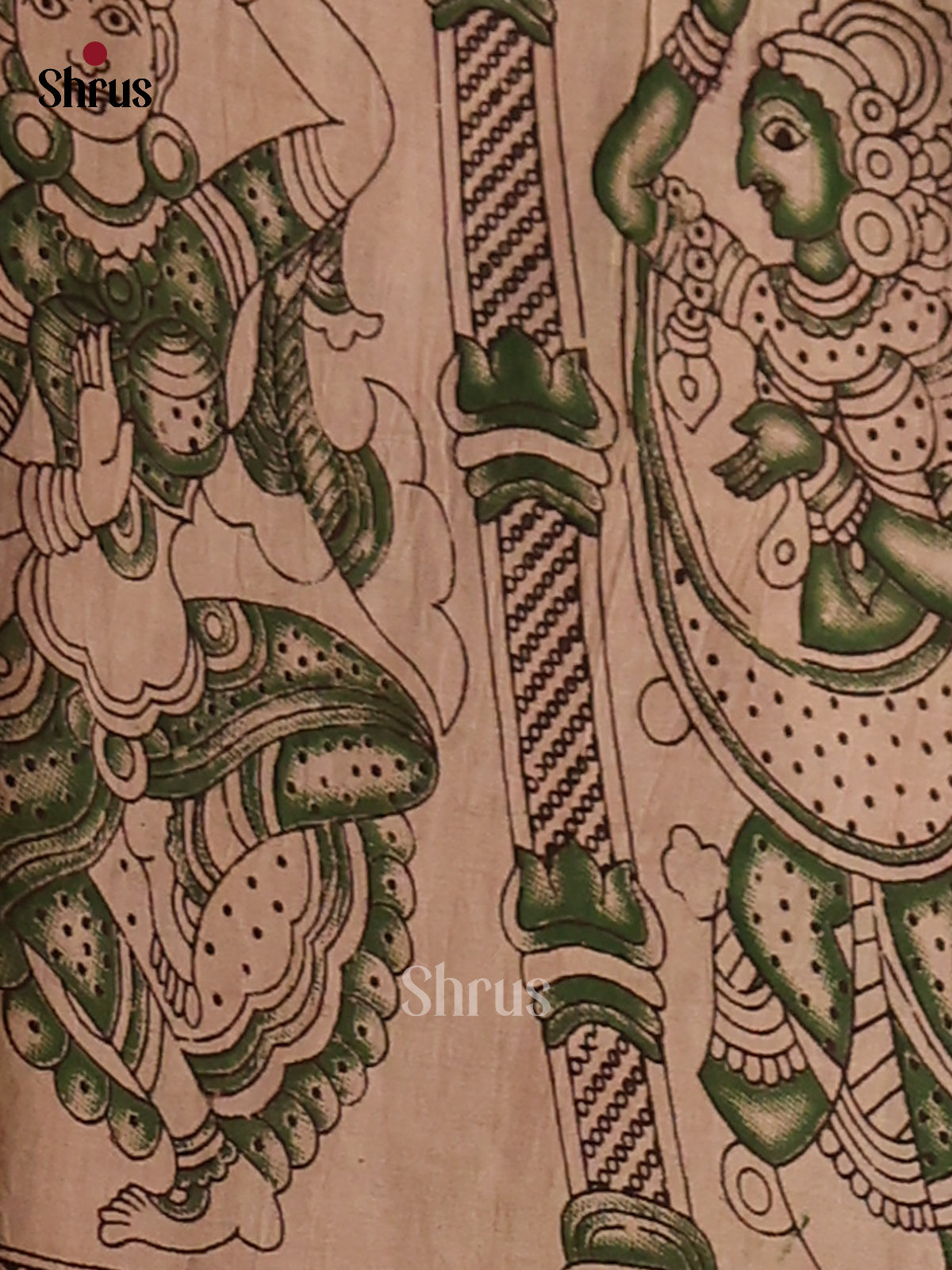 Lite Green  & Cream- Kalamkari cotton saree - Shop on Shrus.com