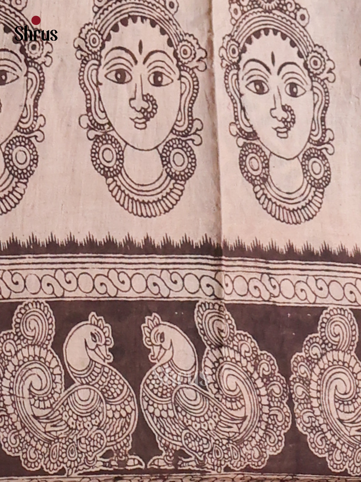 Blue & Cream- kalamkari-cotton Saree - Shop on Shrus.com