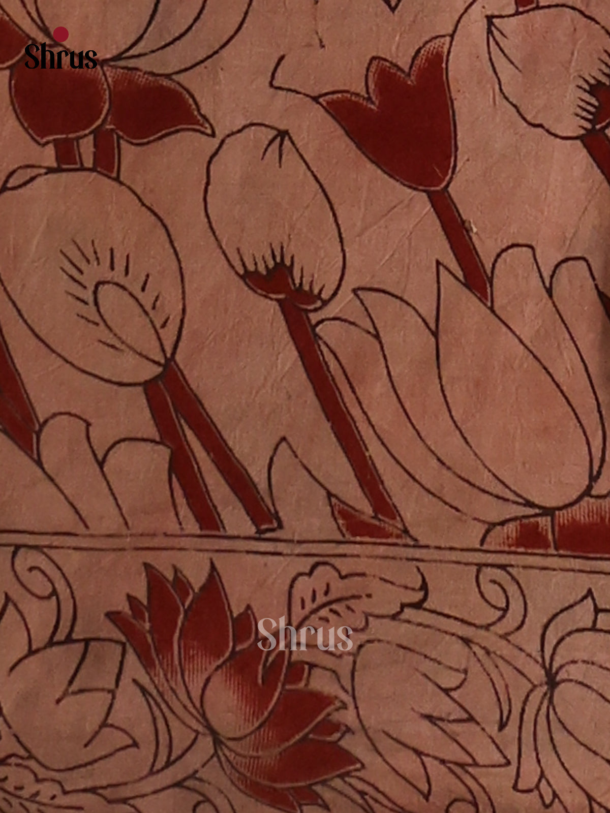 Cream & Red - Kalamkari cotton saree - Shop on Shrus.com