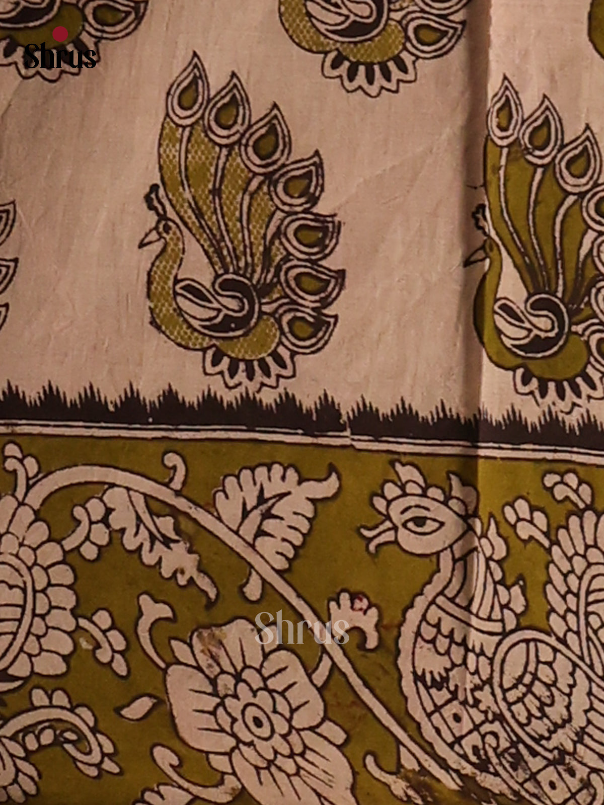 Red & Green - Kalamkari cotton saree - Shop on Shrus.com