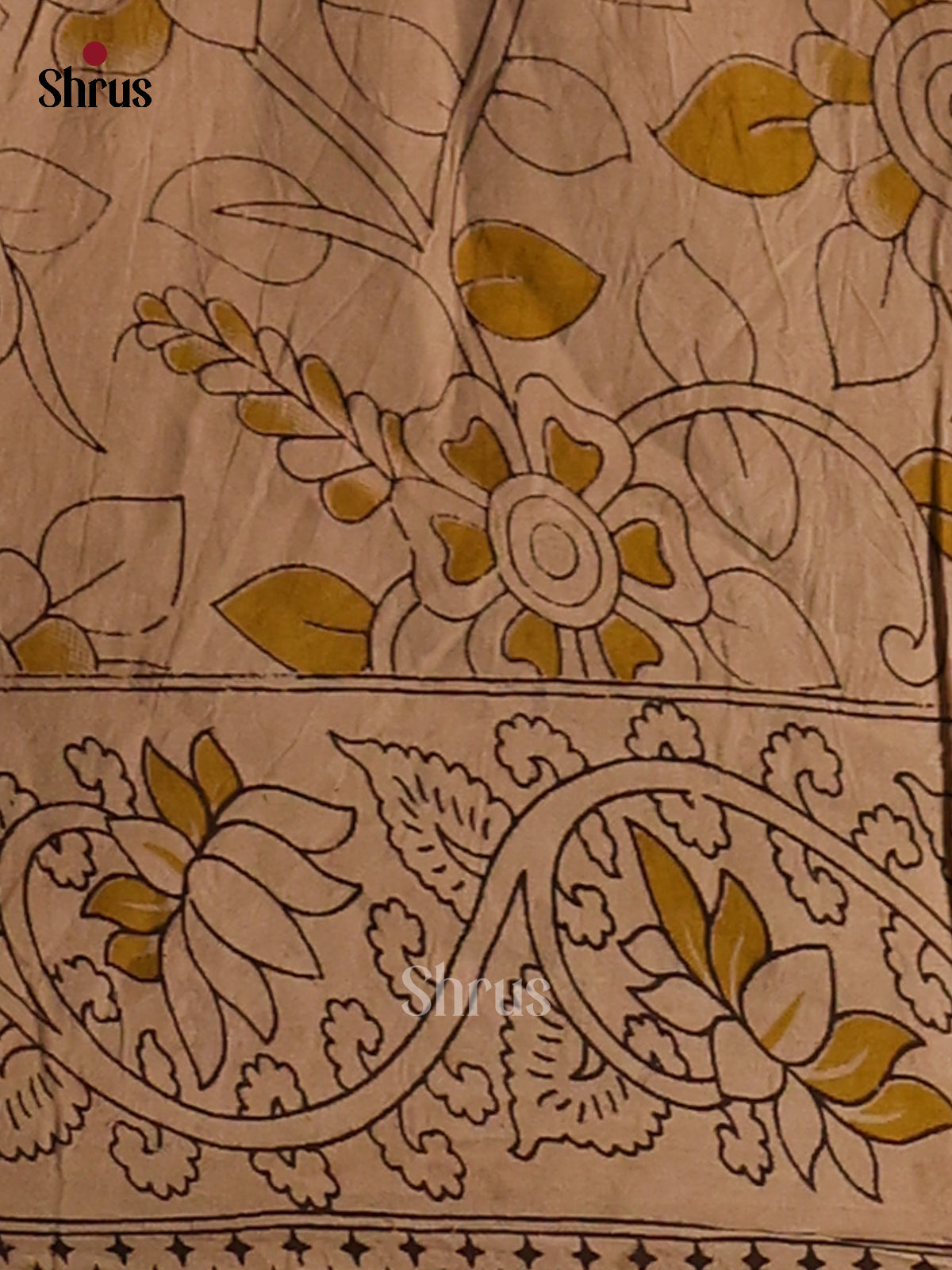 Yellow & Cream - Kalamkari cotton saree - Shop on Shrus.com