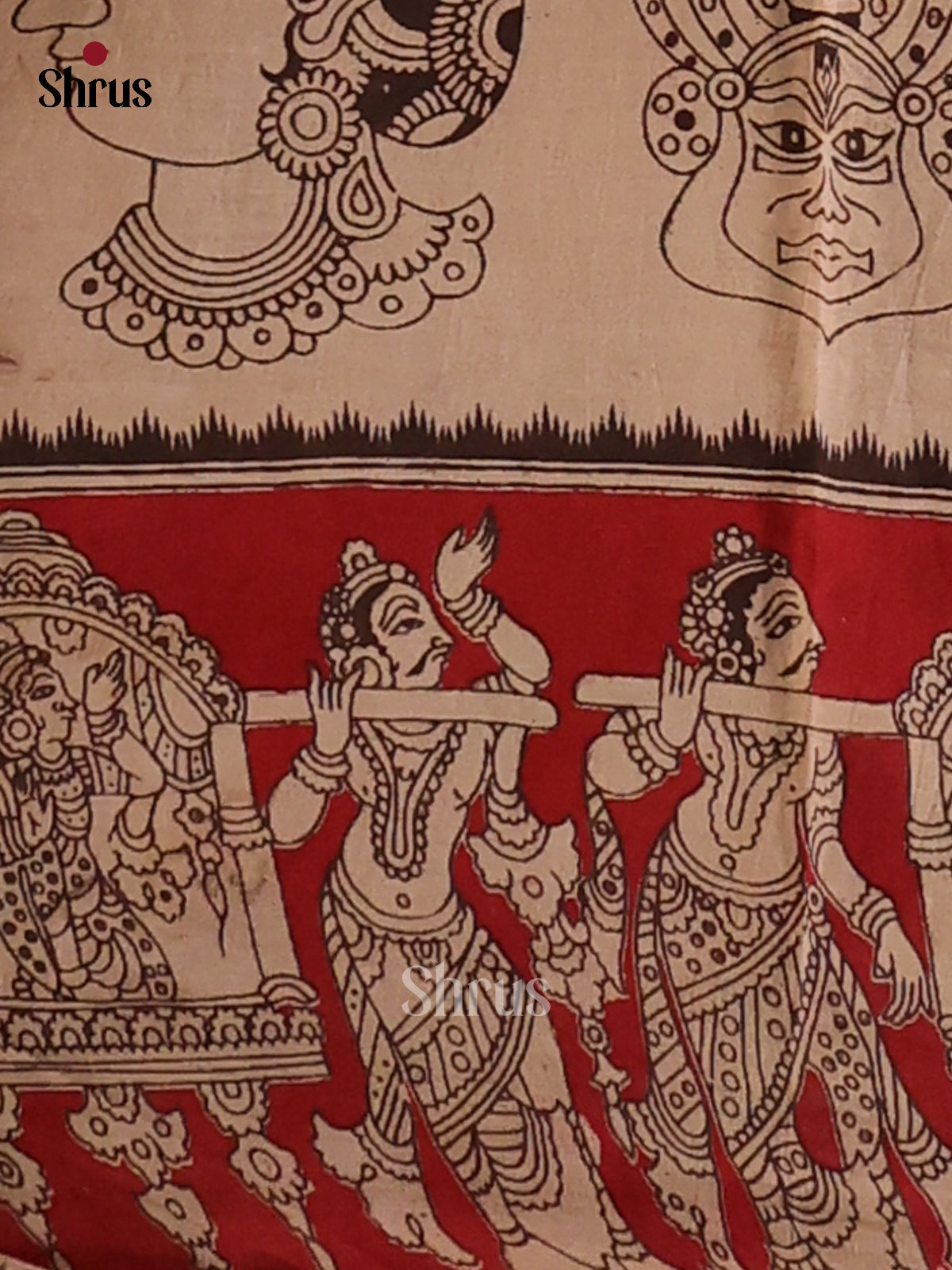 Lite Green & Red - Kalamkari cotton saree - Shop on Shrus.com