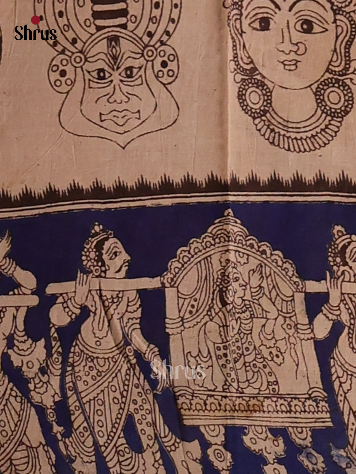 Brown & Blue - Kalamkari cotton saree - Shop on Shrus.com