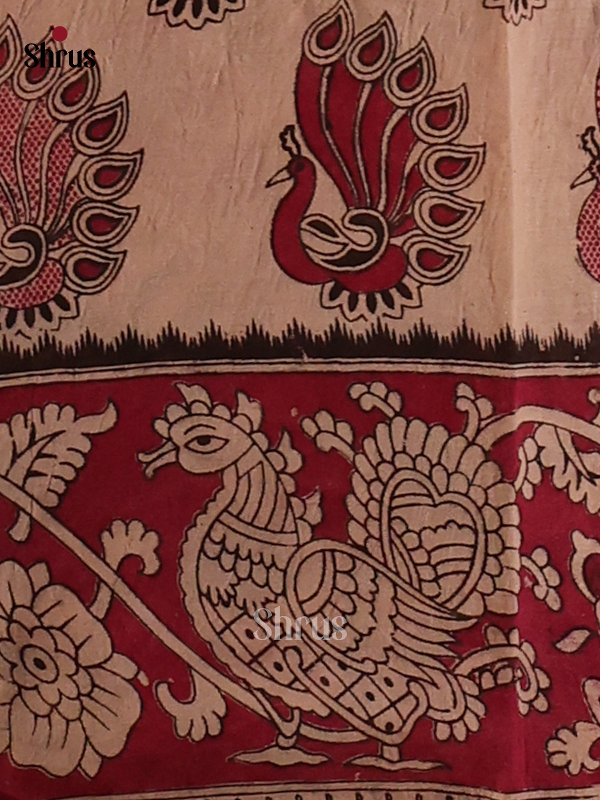 Blue & Red - Kalamkari cotton saree - Shop on Shrus.com