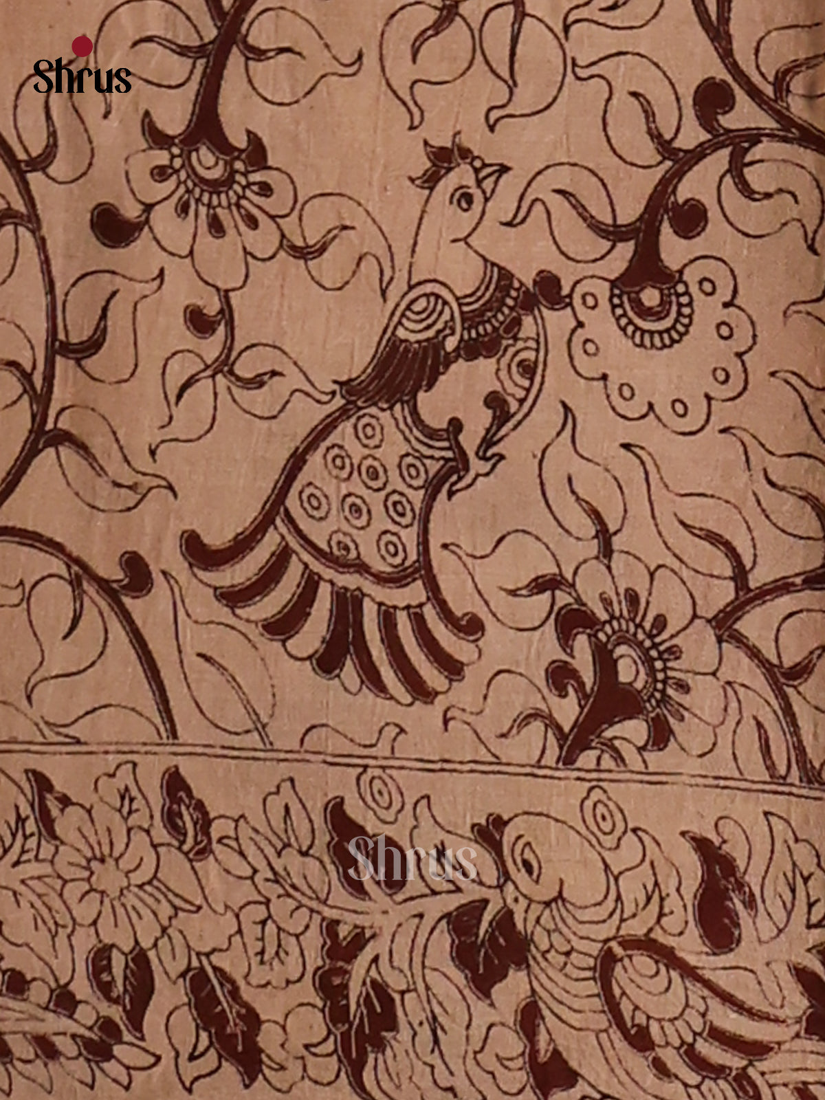 Cream & Yellow - Kalamkari cotton saree - Shop on Shrus.com