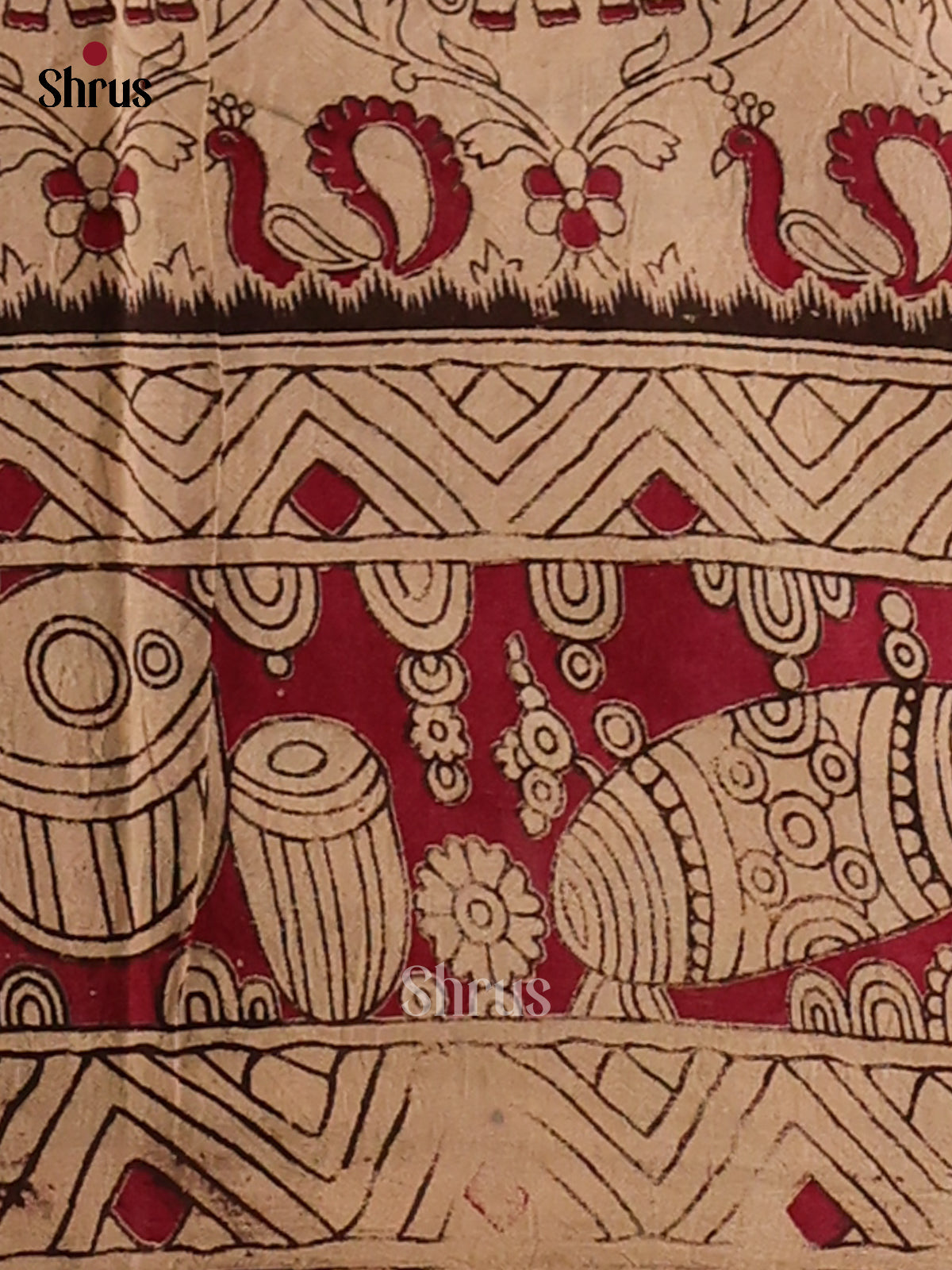 Cream & Green - Kalamkari cotton saree - Shop on Shrus.com