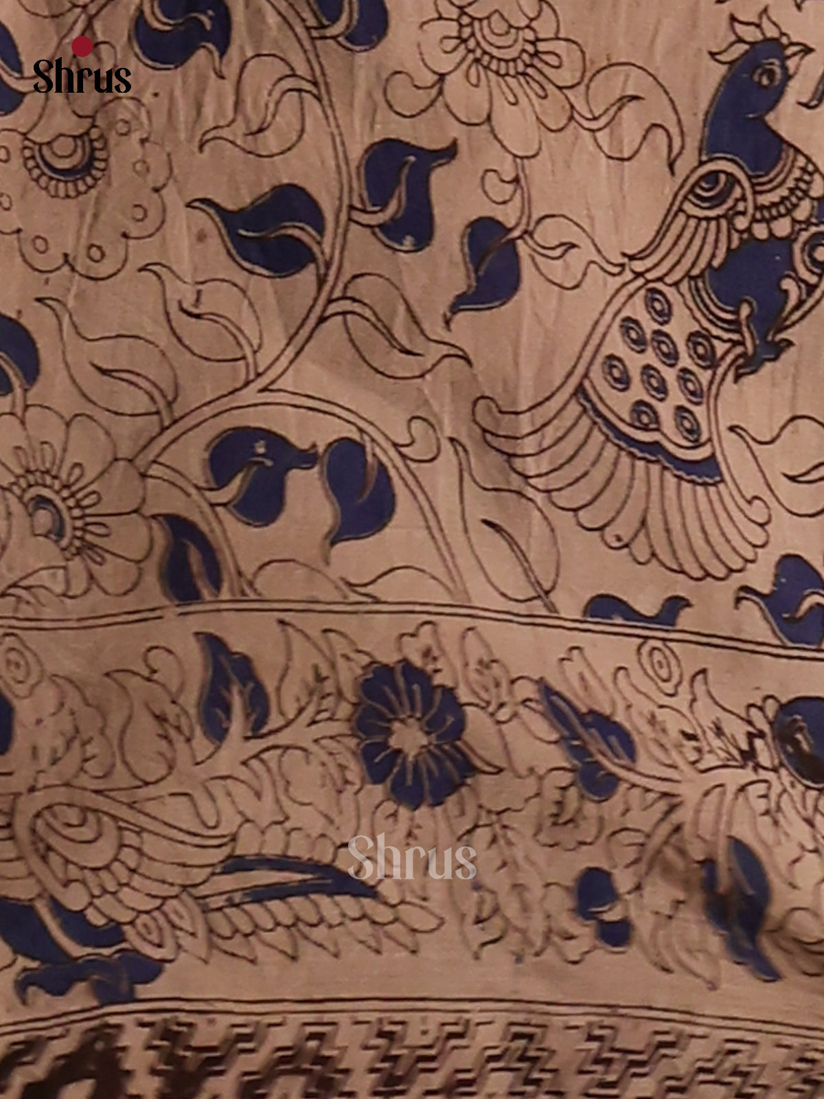 Green & Cream - Kalamkari cotton saree - Shop on Shrus.com