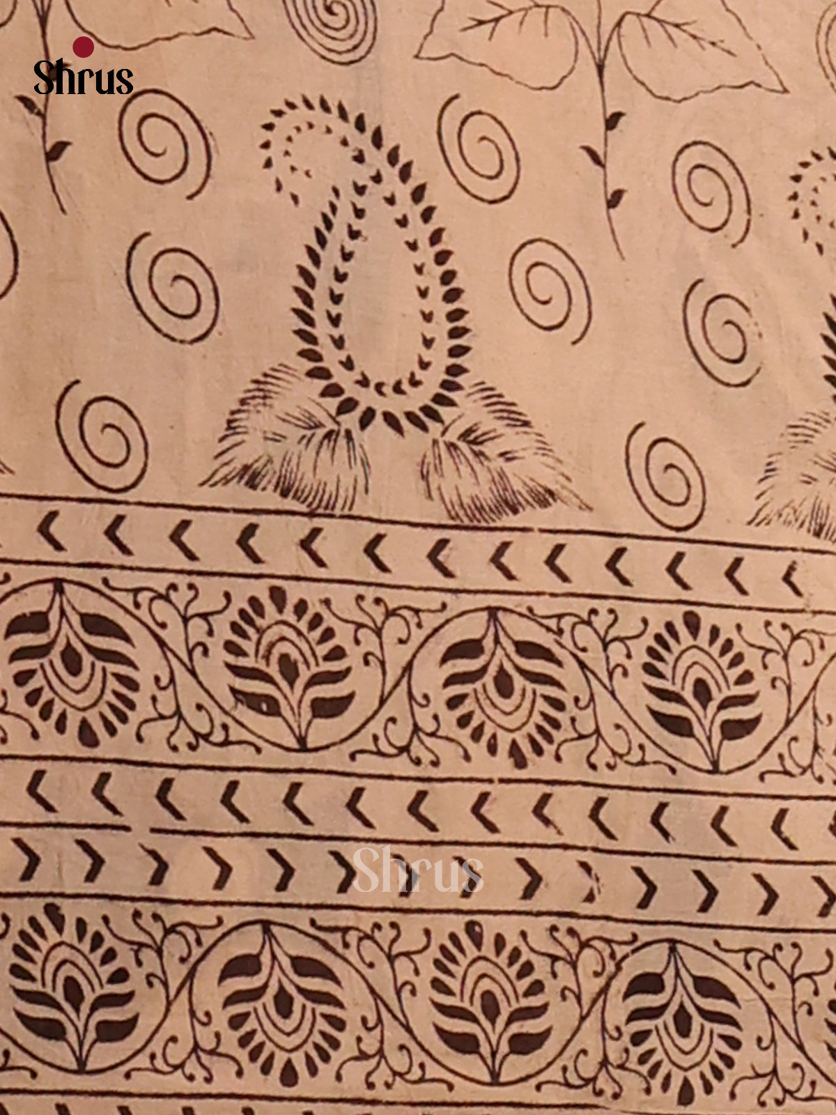 Cream & Green - Kalamkari cotton saree - Shop on Shrus.com