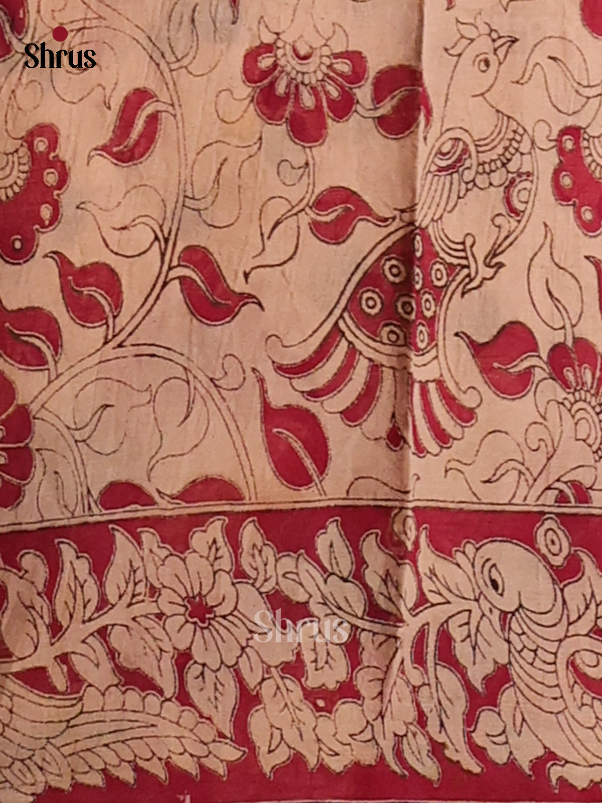 Blue & Red - Kalamkari cotton saree - Shop on Shrus.com
