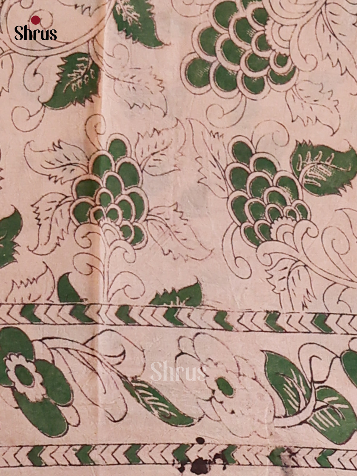 Mustard & Green- kalamkari-cotton Saree - Shop on Shrus.com