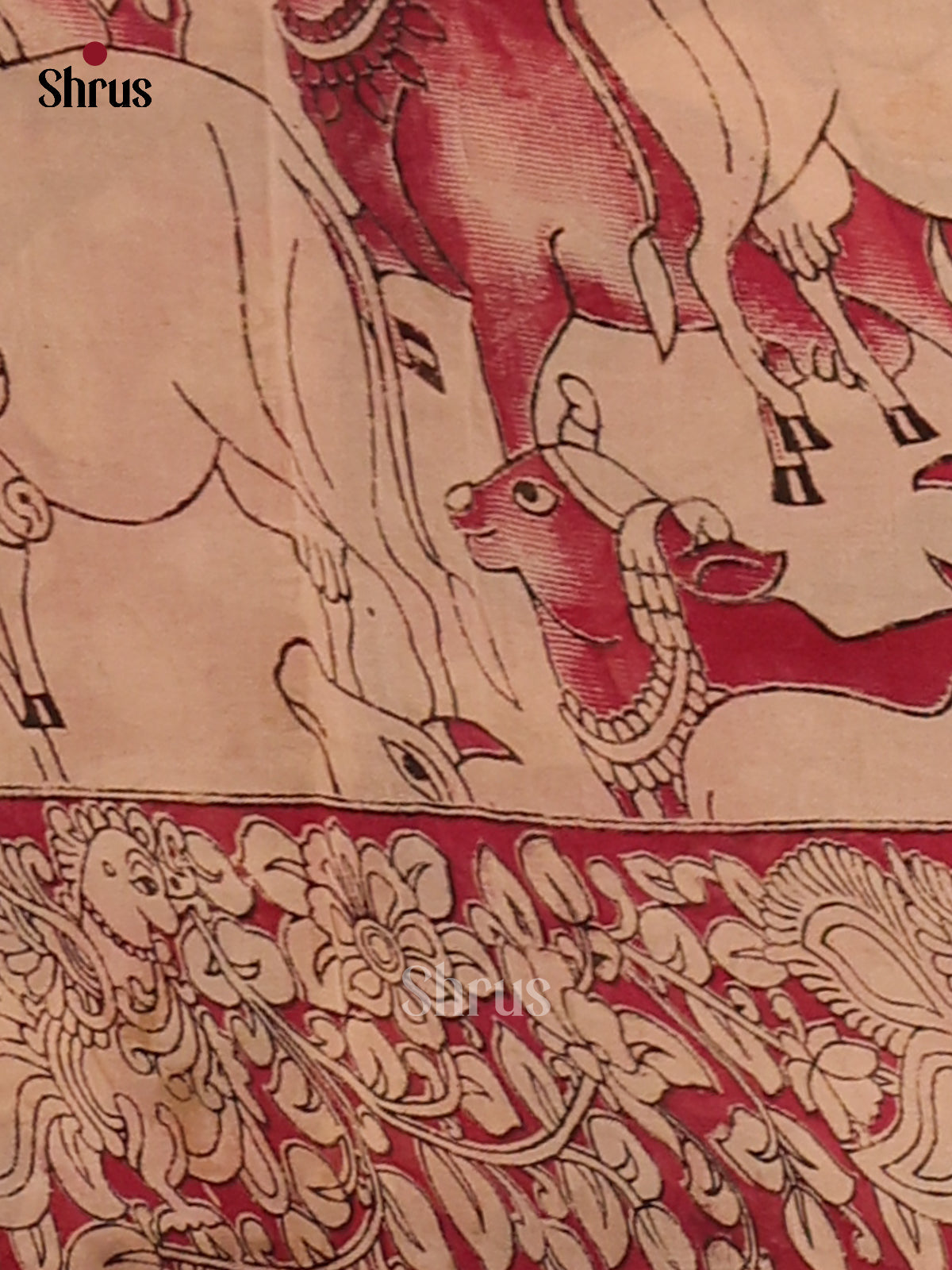 Blue & Pink - Kalamkari cotton saree - Shop on Shrus.com