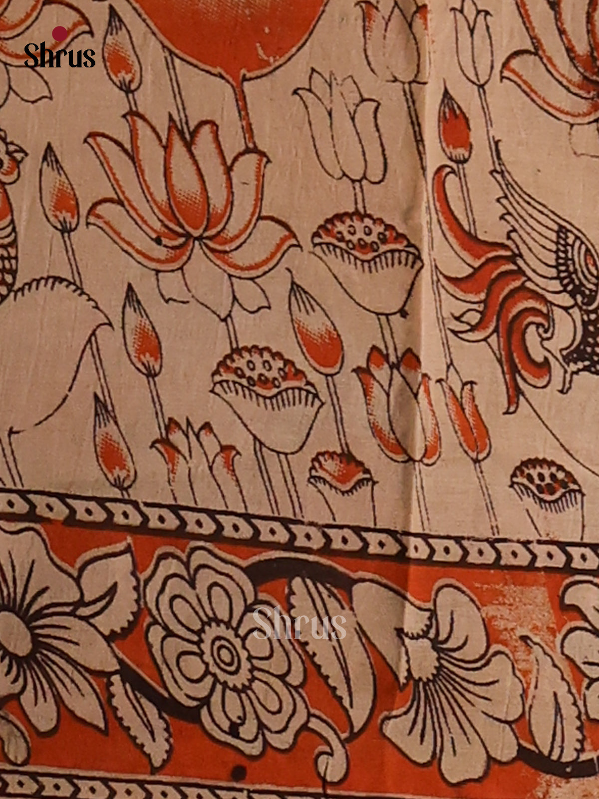 Green & Orange - Kalamkari cotton saree - Shop on Shrus.com