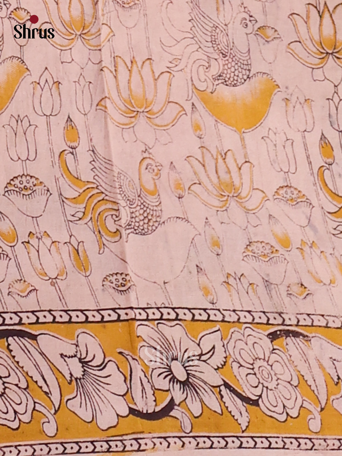 Maroon & Mustard- kalamkari-cotton Saree - Shop on Shrus.com