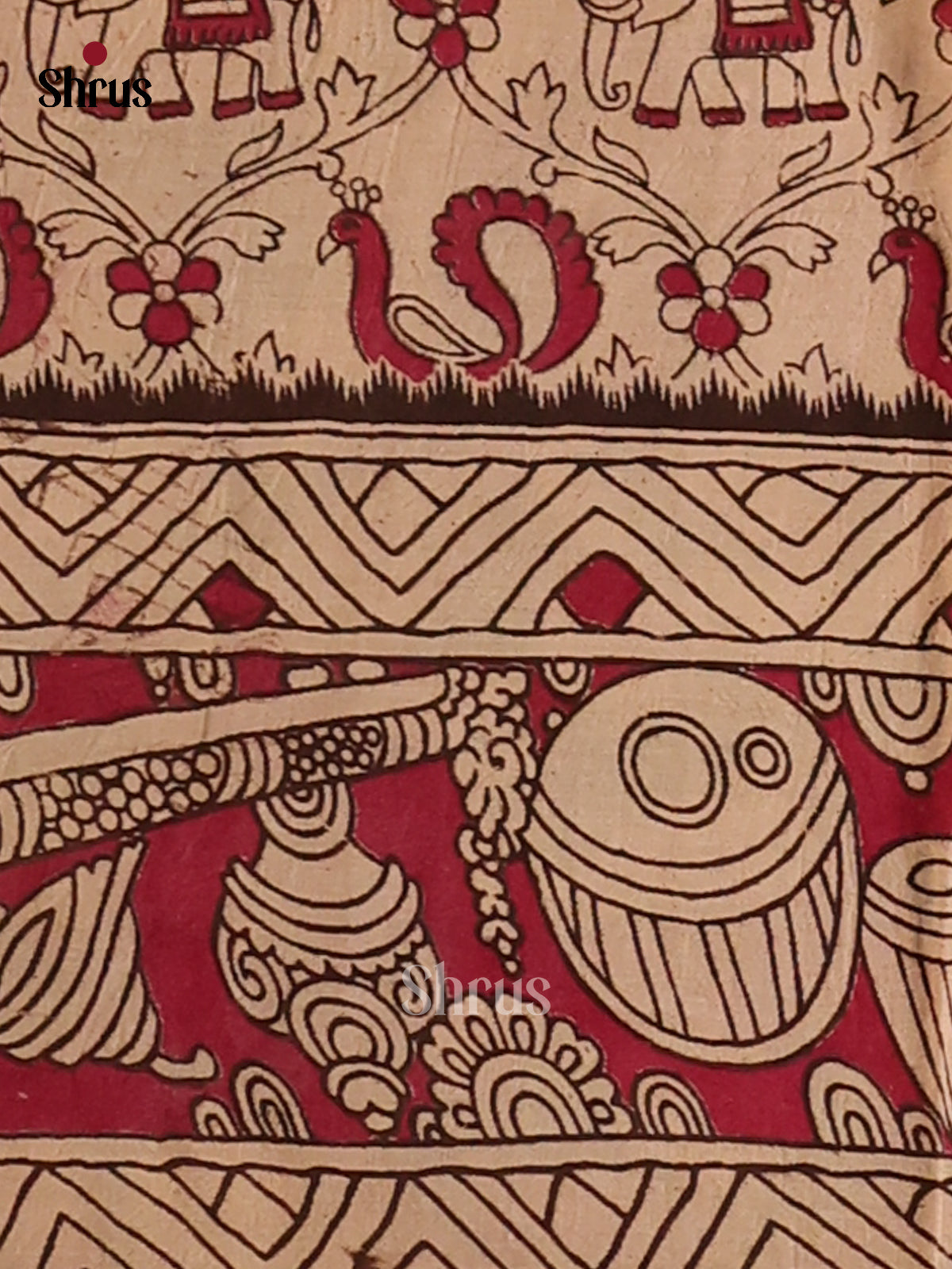 Green & Red - Kalamkari cotton saree - Shop on Shrus.com