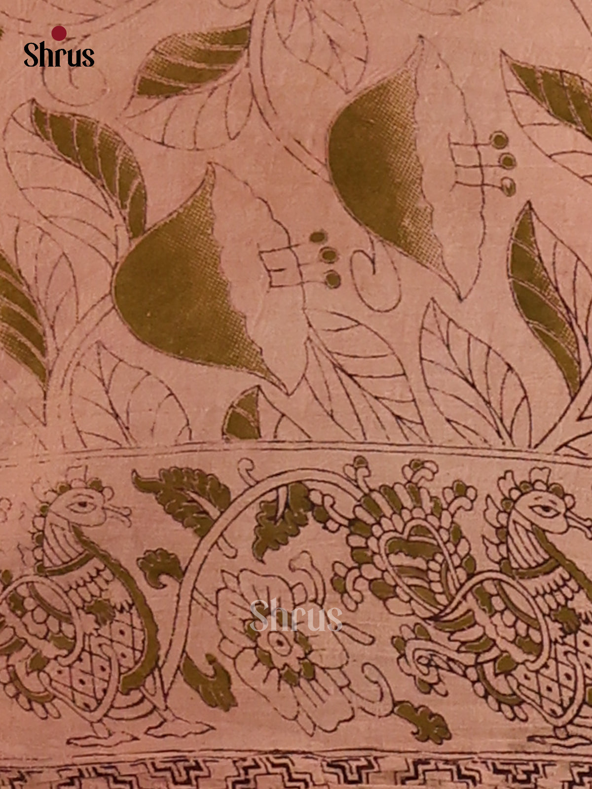 Red & Green- Kalamkari cotton saree - Shop on Shrus.com