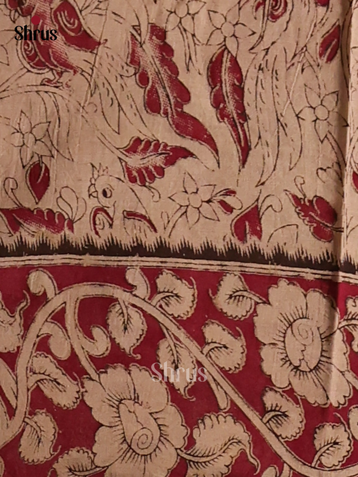 Black with Red  - Kalamkari cotton saree - Shop on Shrus.com