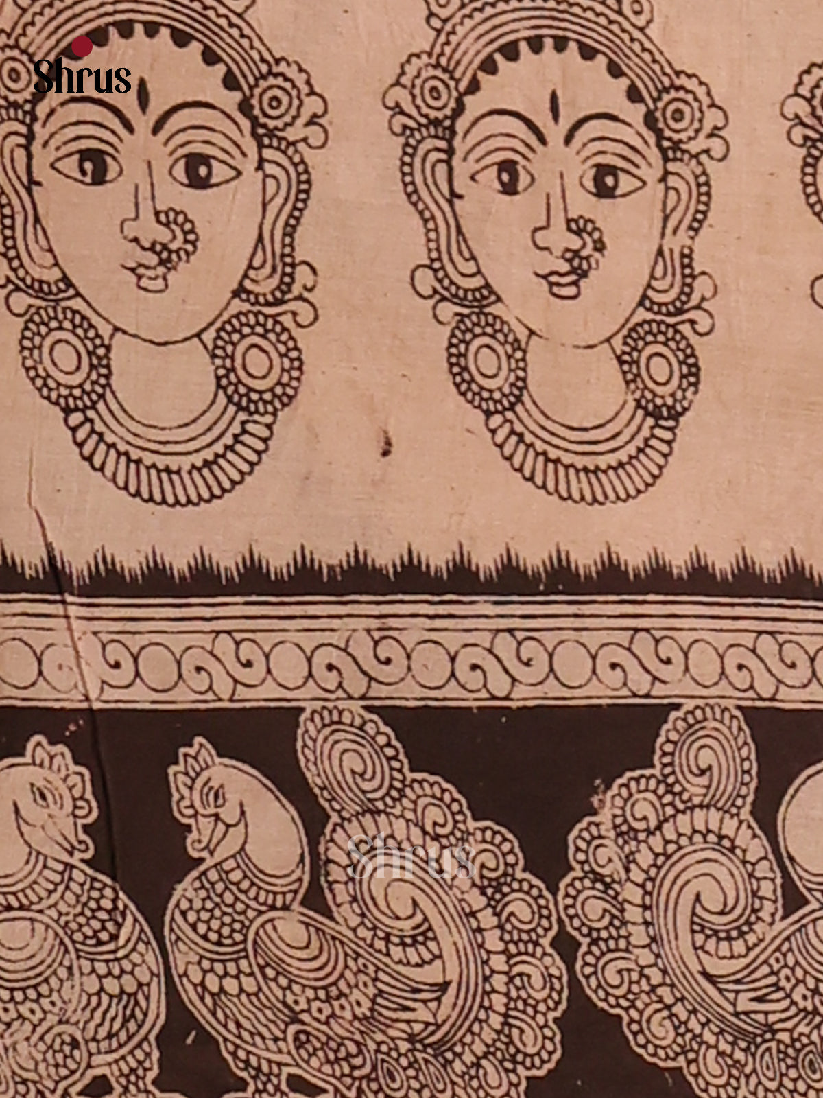 Brown with Black- Kalamkari cotton saree - Shop on Shrus.com