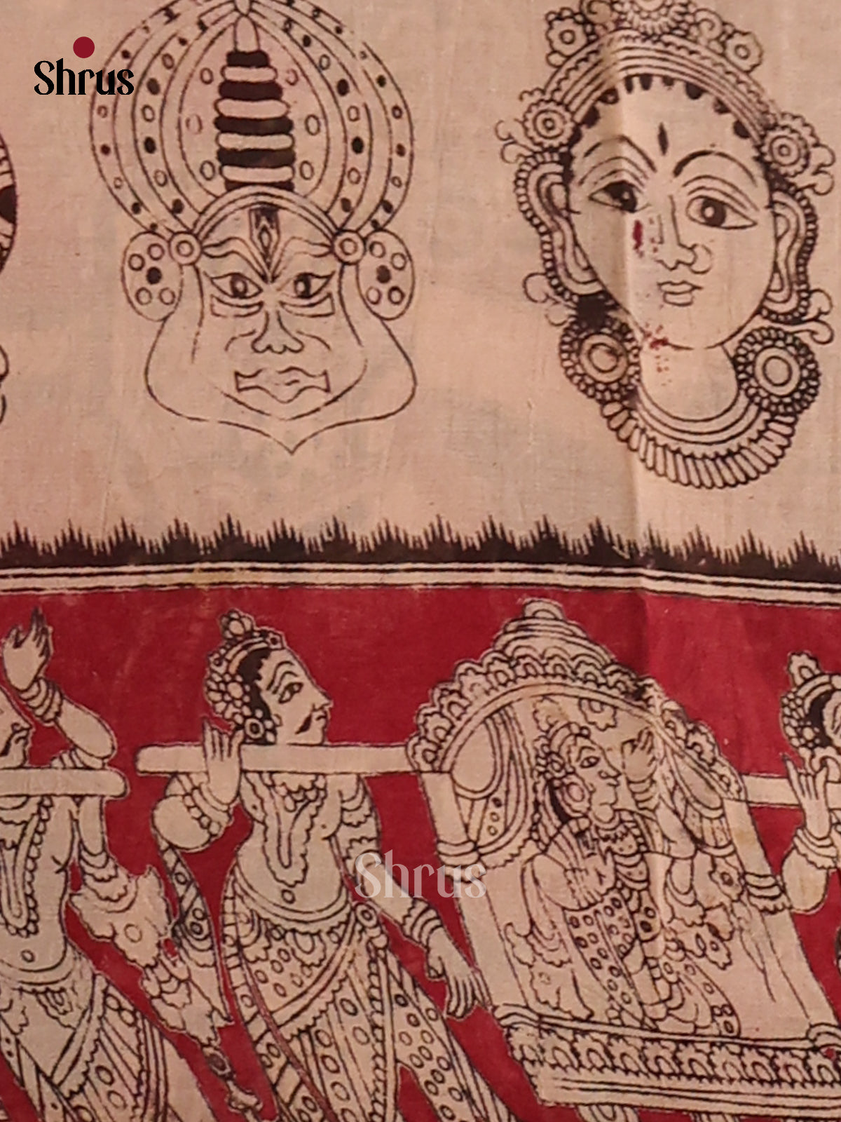 Blue & Red - Kalamkari cotton saree - Shop on Shrus.com