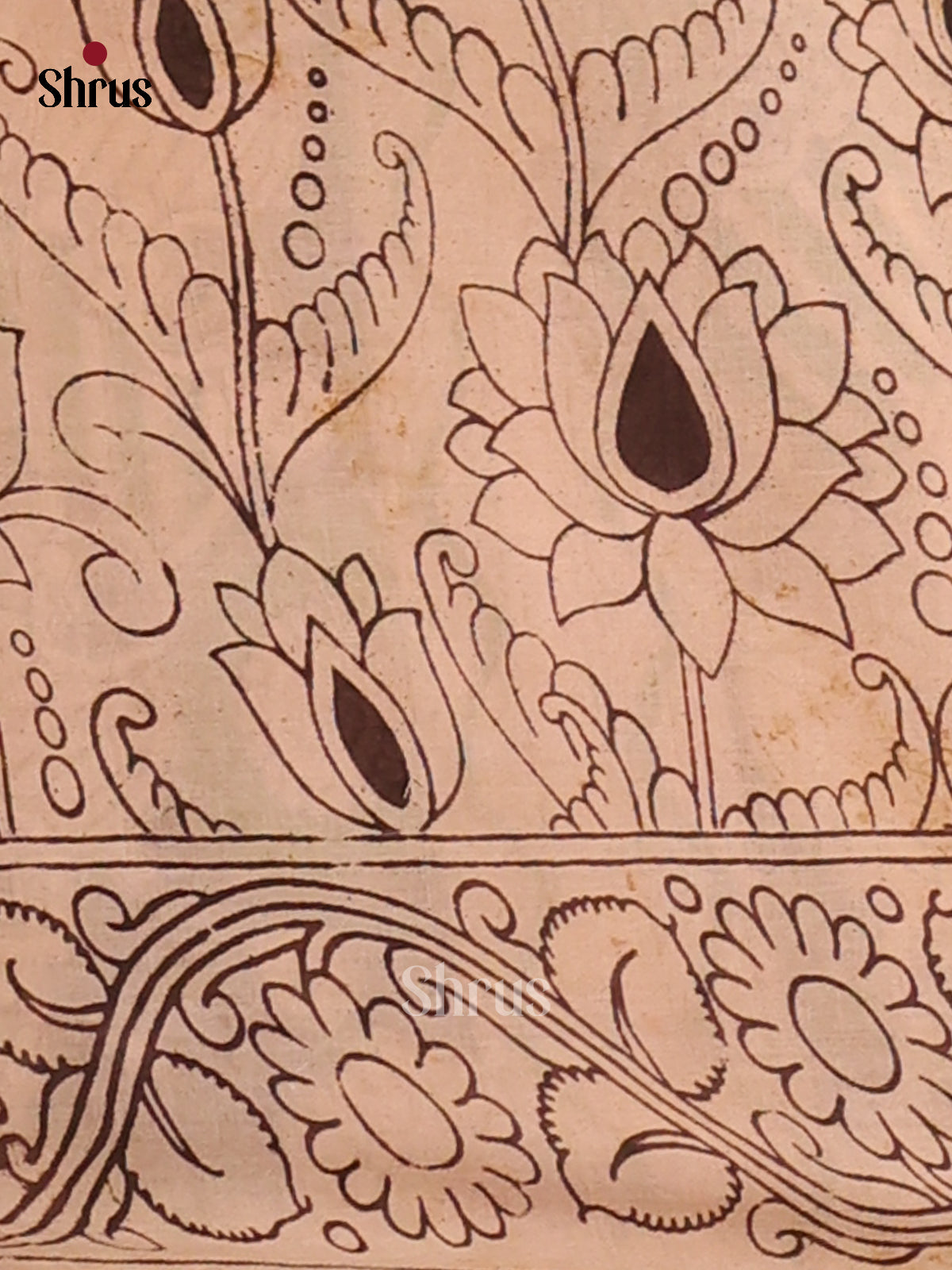 Lite Green & Black  - Kalamkari cotton saree - Shop on Shrus.com