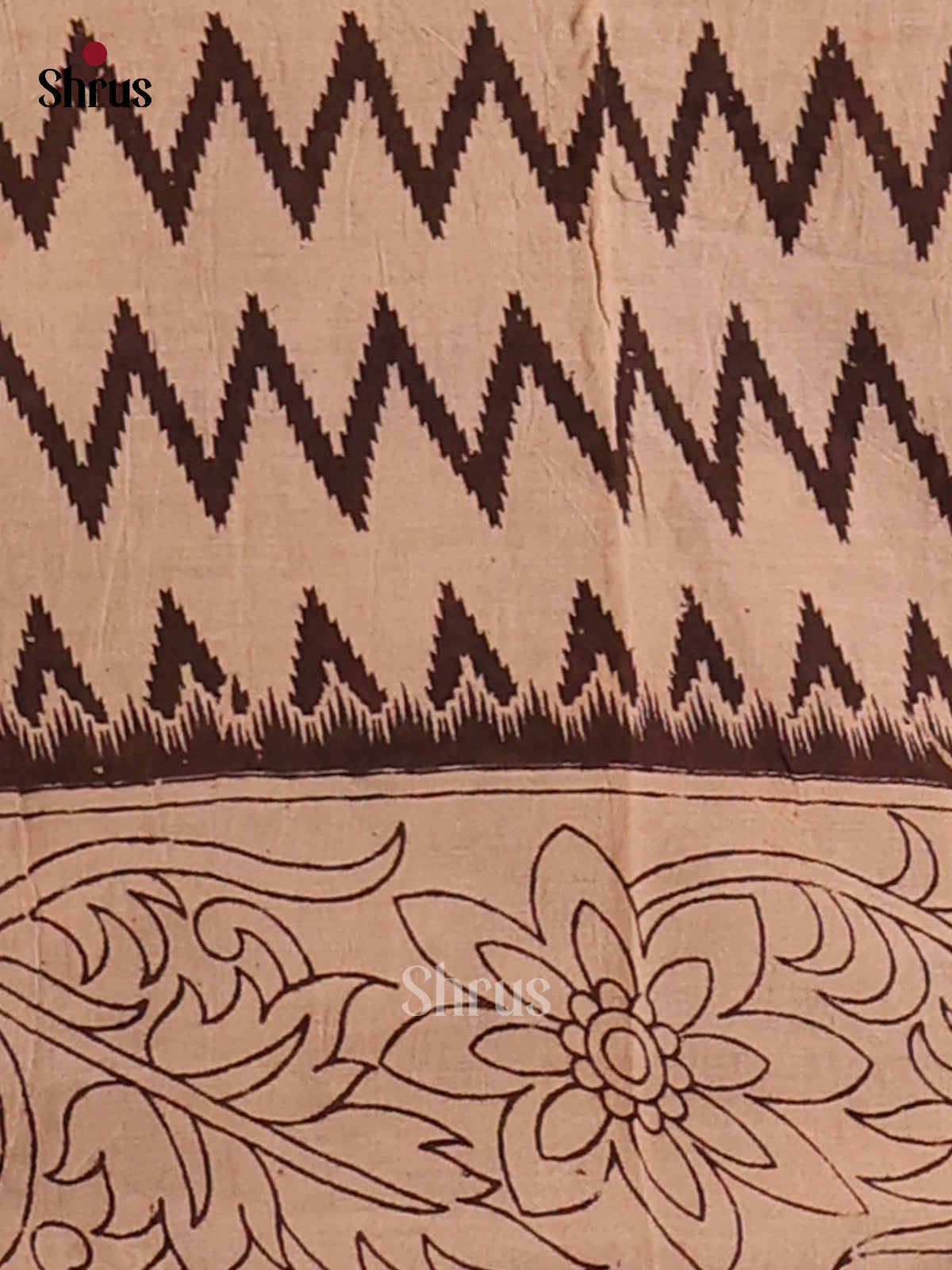 Cream & Blue - Kalamkari cotton saree - Shop on Shrus.com