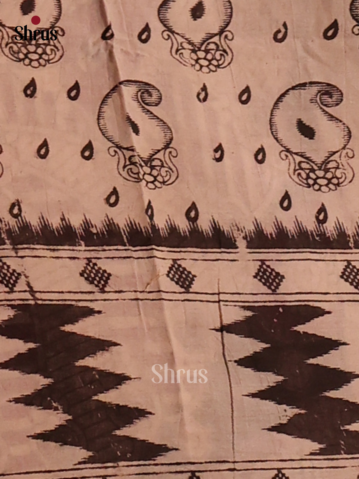 Cream & Black - Kalamkari cotton saree - Shop on Shrus.com