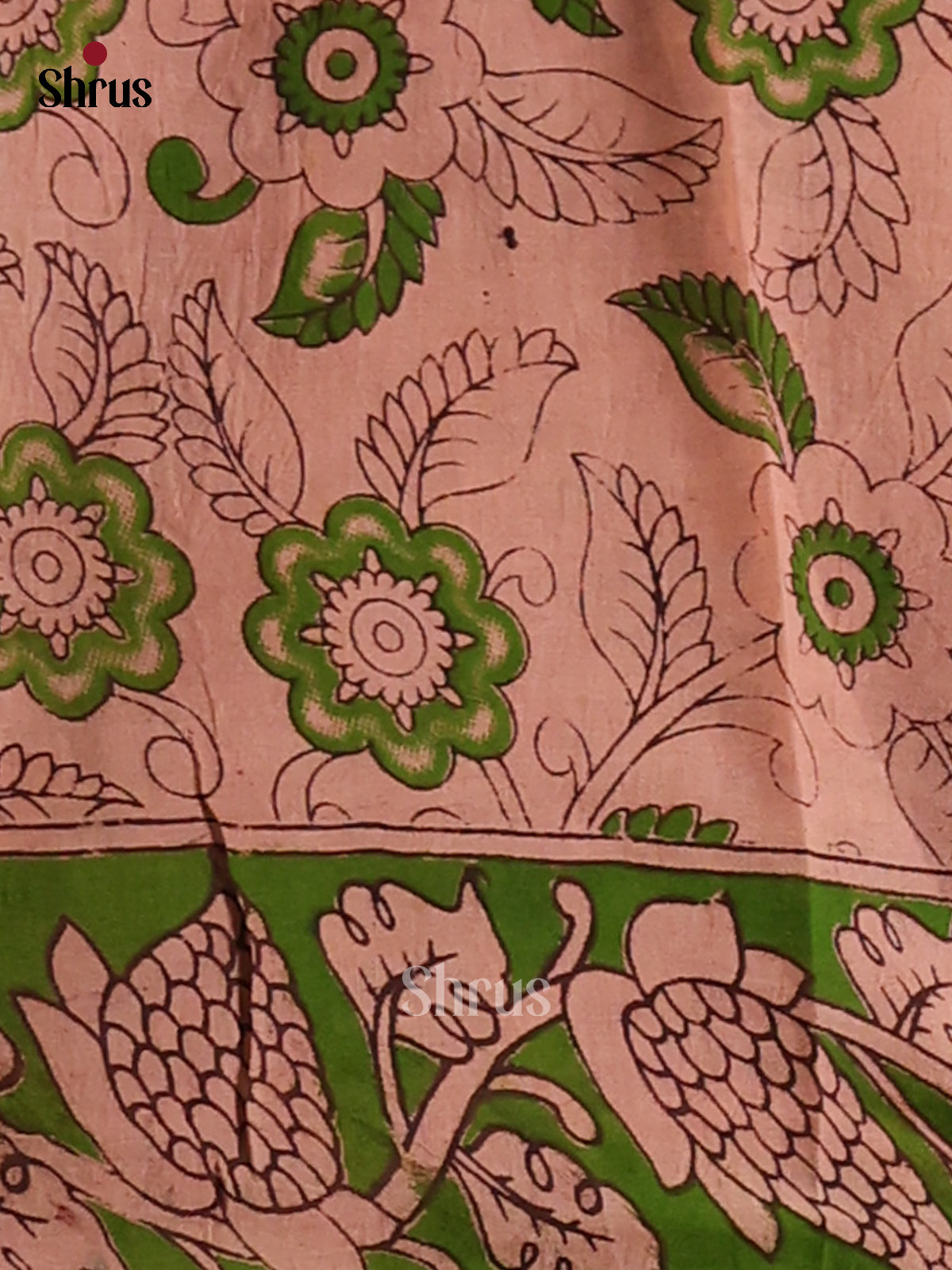Red & Cream - Kalamkari cotton saree - Shop on Shrus.com