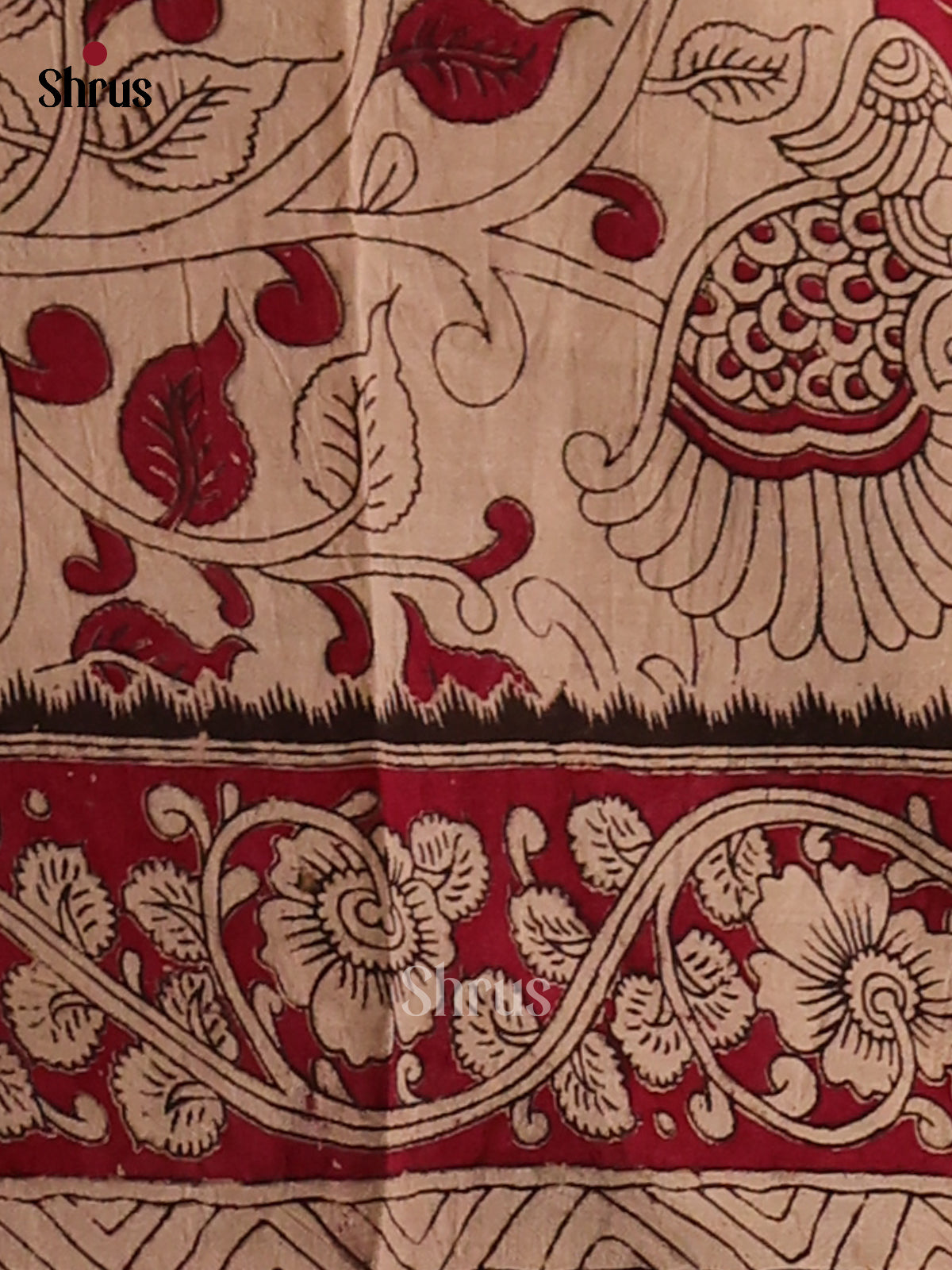 Brown & Cream- Kalamkari cotton saree - Shop on Shrus.com