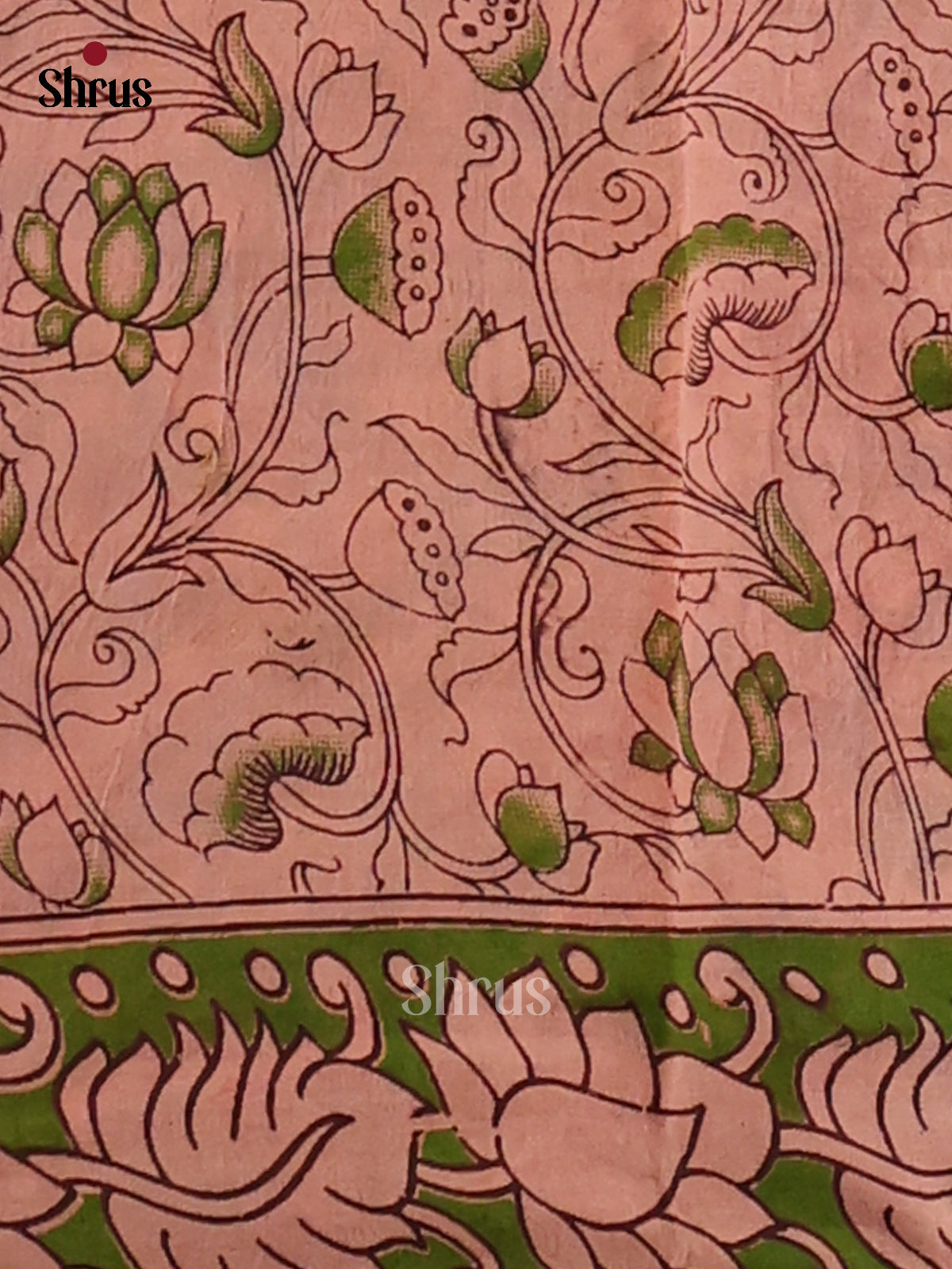 Red & Green - Kalamkari cotton saree - Shop on Shrus.com