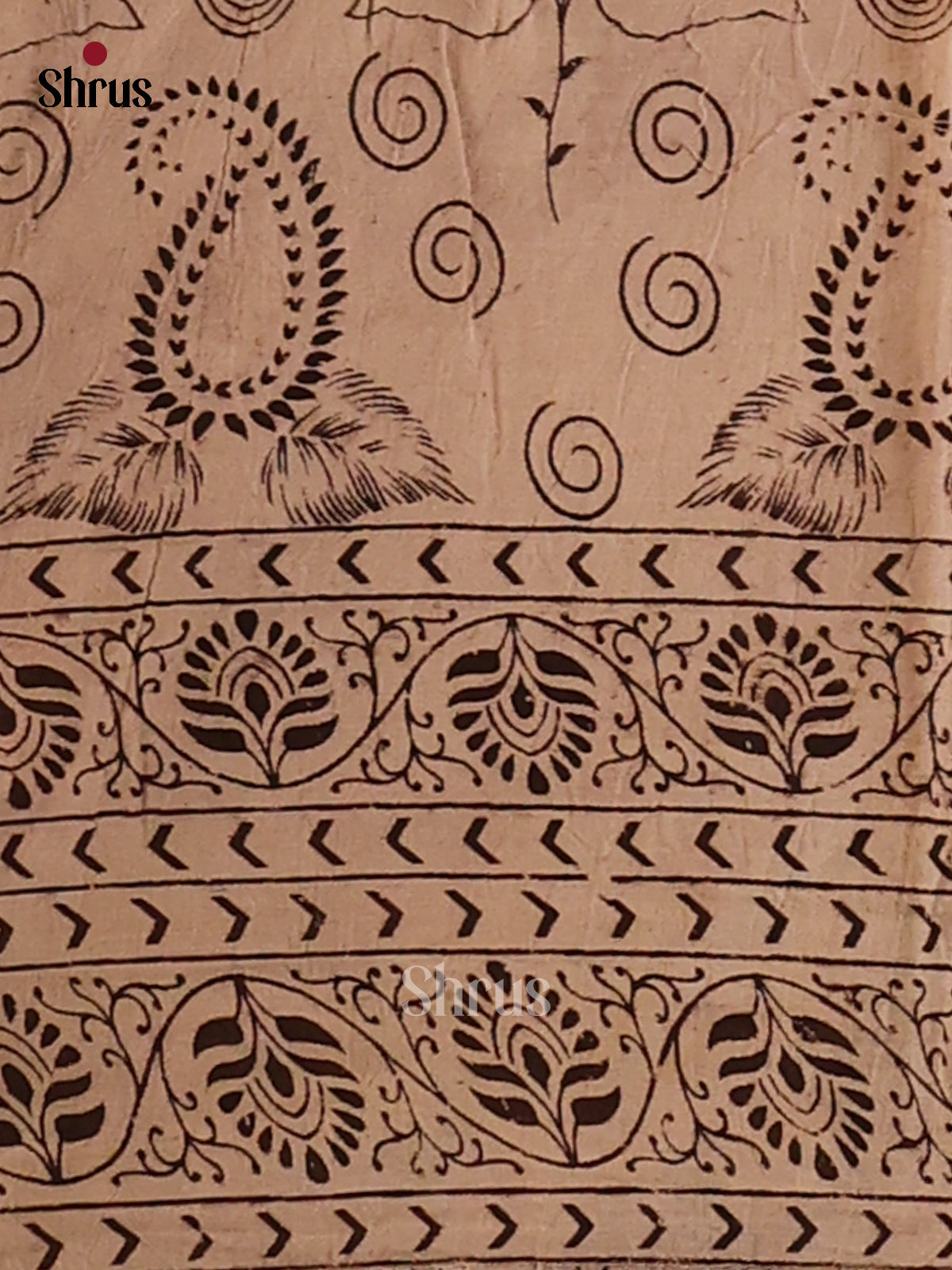 Cream & Red - Kalamkari cotton saree - Shop on Shrus.com