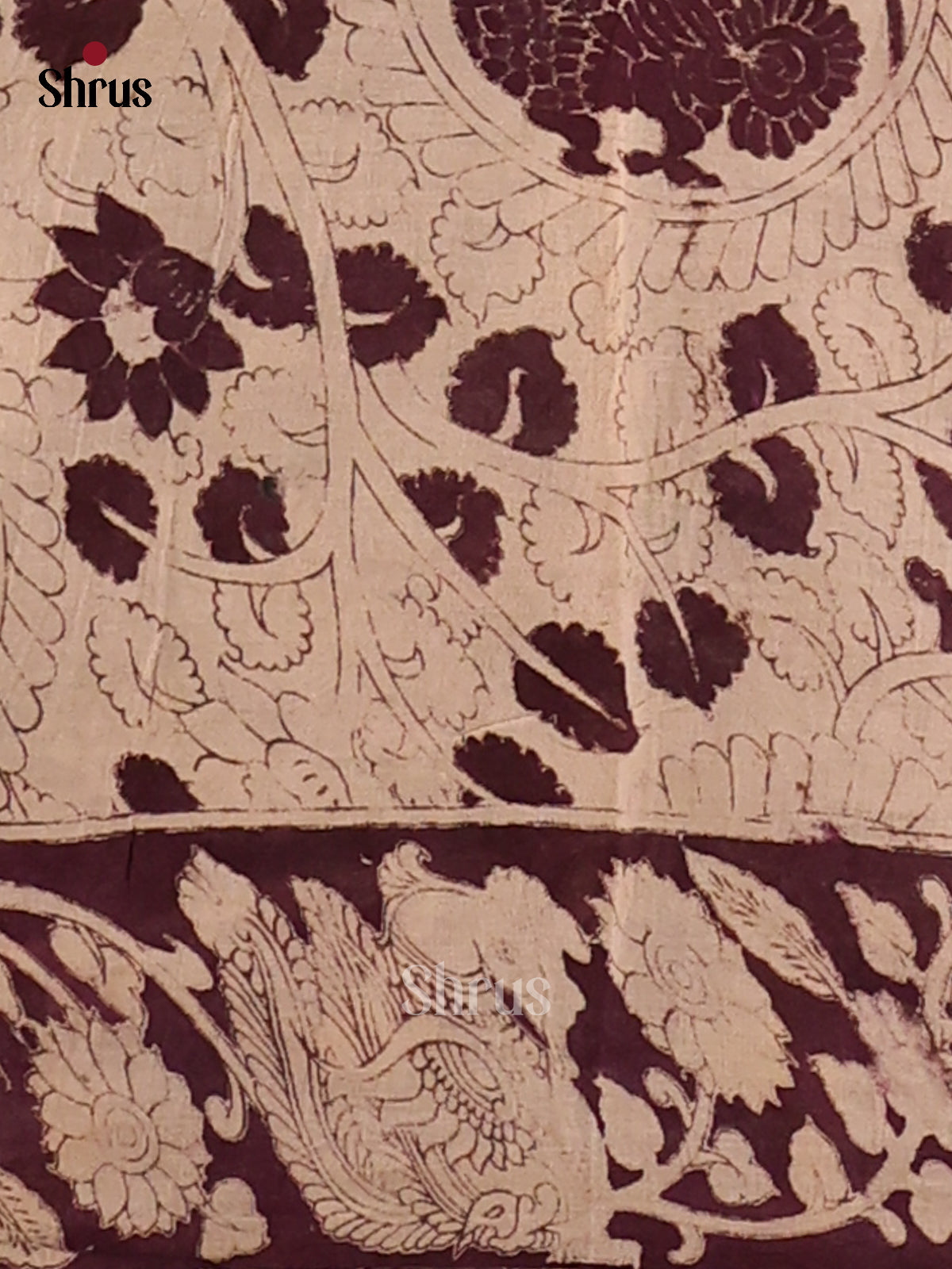 Mustardy Green & Brown - Kalamkari cotton saree - Shop on Shrus.com