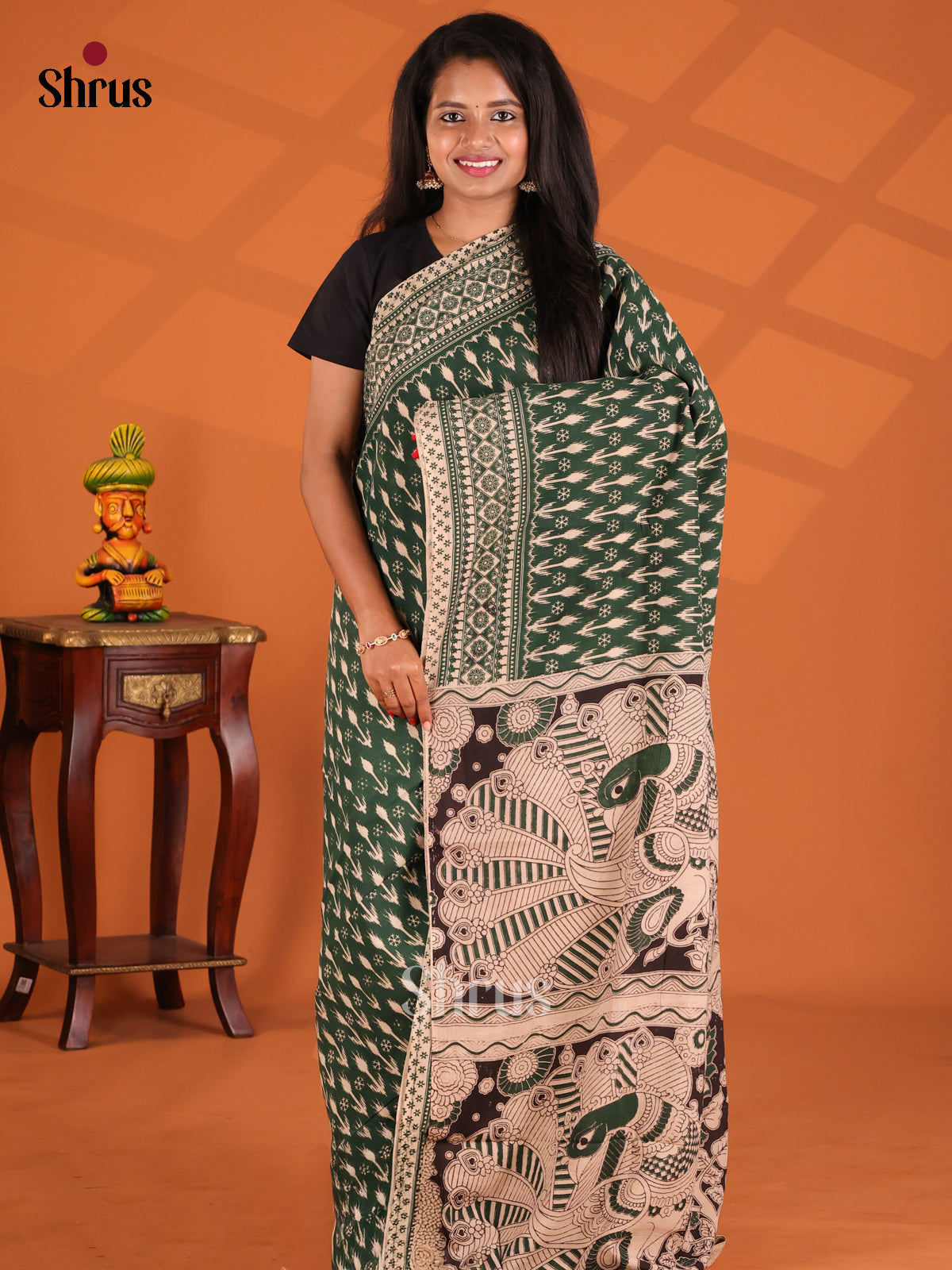 Green & Cream - kalamkari-cotton Saree - Shop on Shrus.com