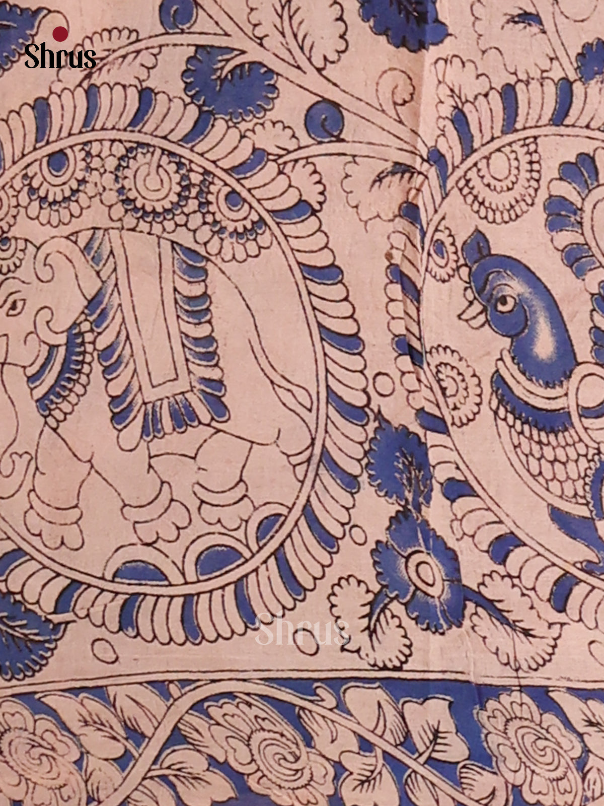 Maroon & Blue- kalamkari-cotton Saree - Shop on Shrus.com