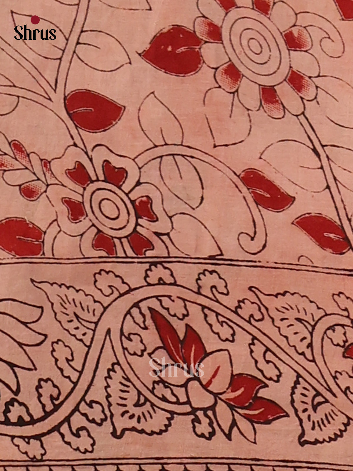 Red & Cream- Kalamkari cotton saree - Shop on Shrus.com