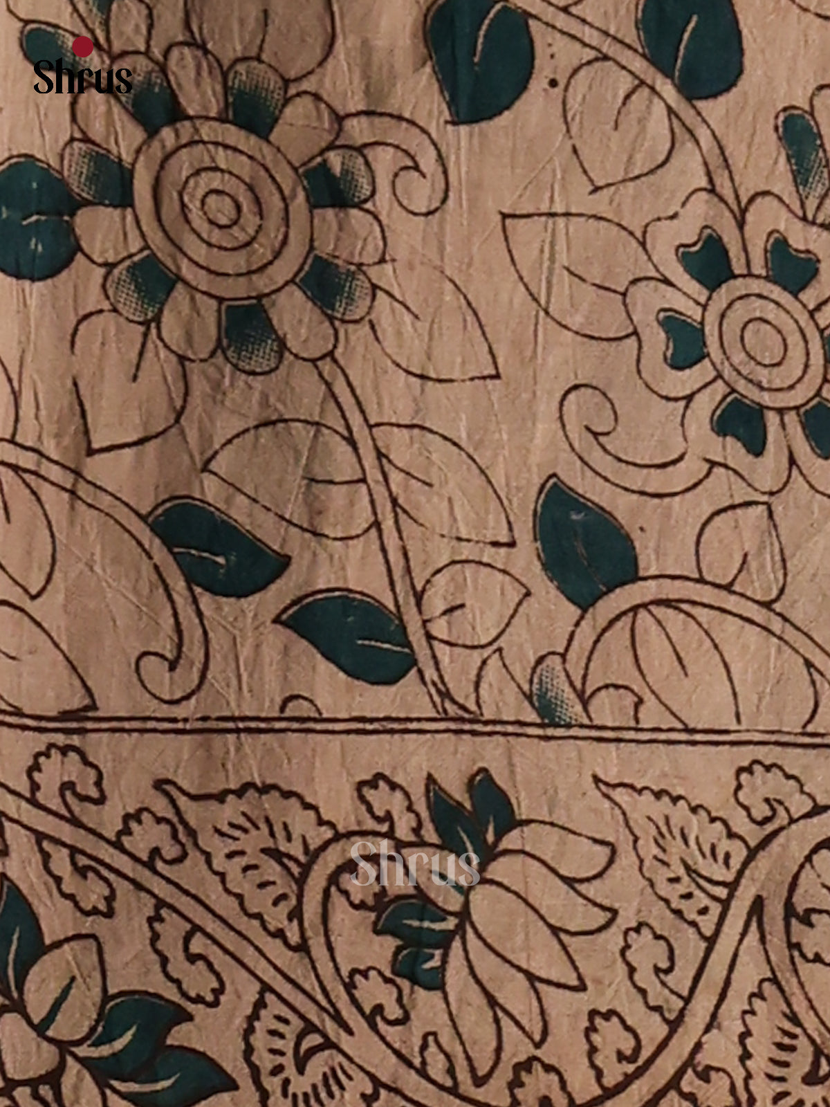 Blue & Cream - Kalamkari cotton saree - Shop on Shrus.com