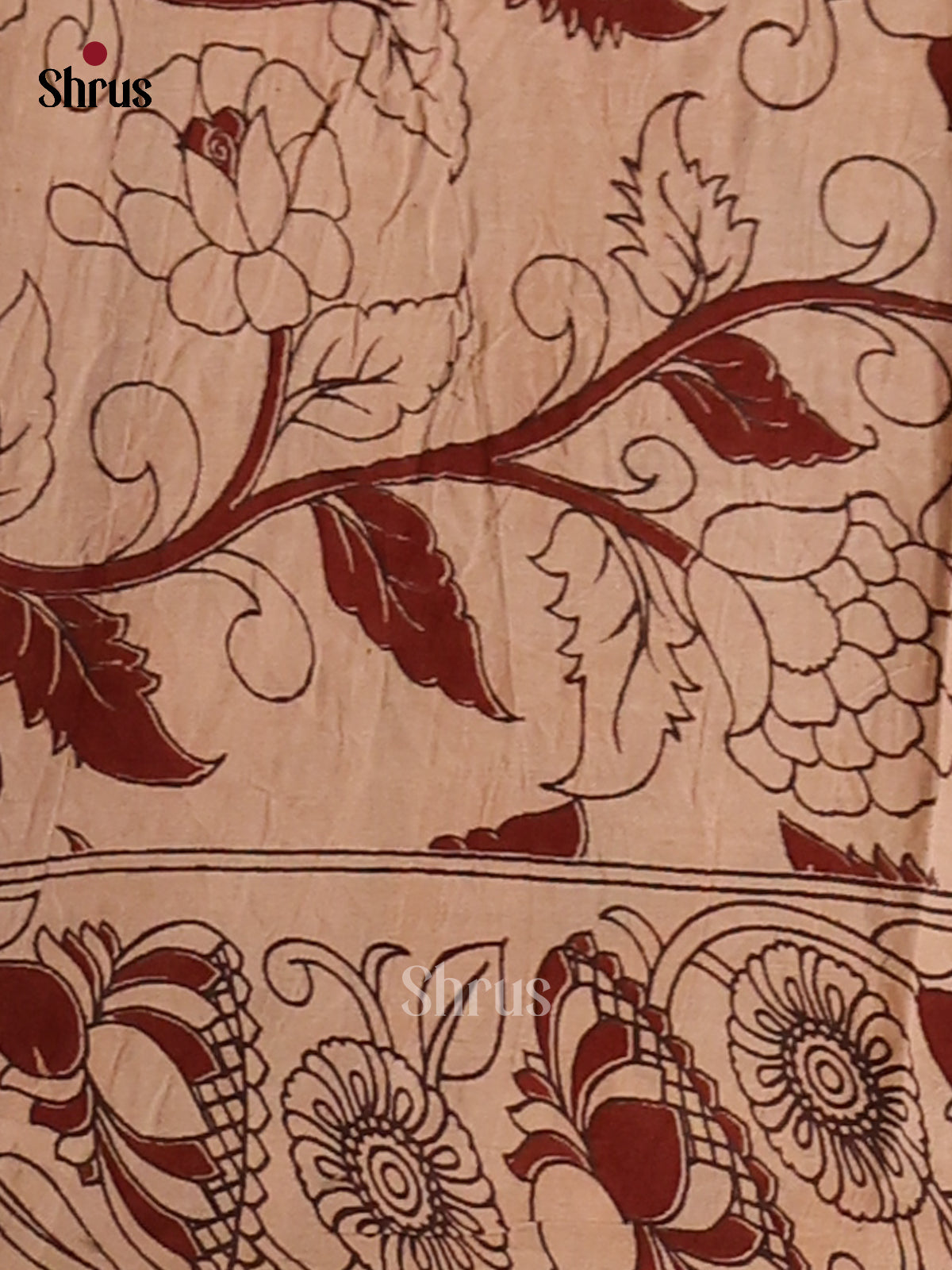 Cream & Yellow - Kalamkari cotton saree - Shop on Shrus.com