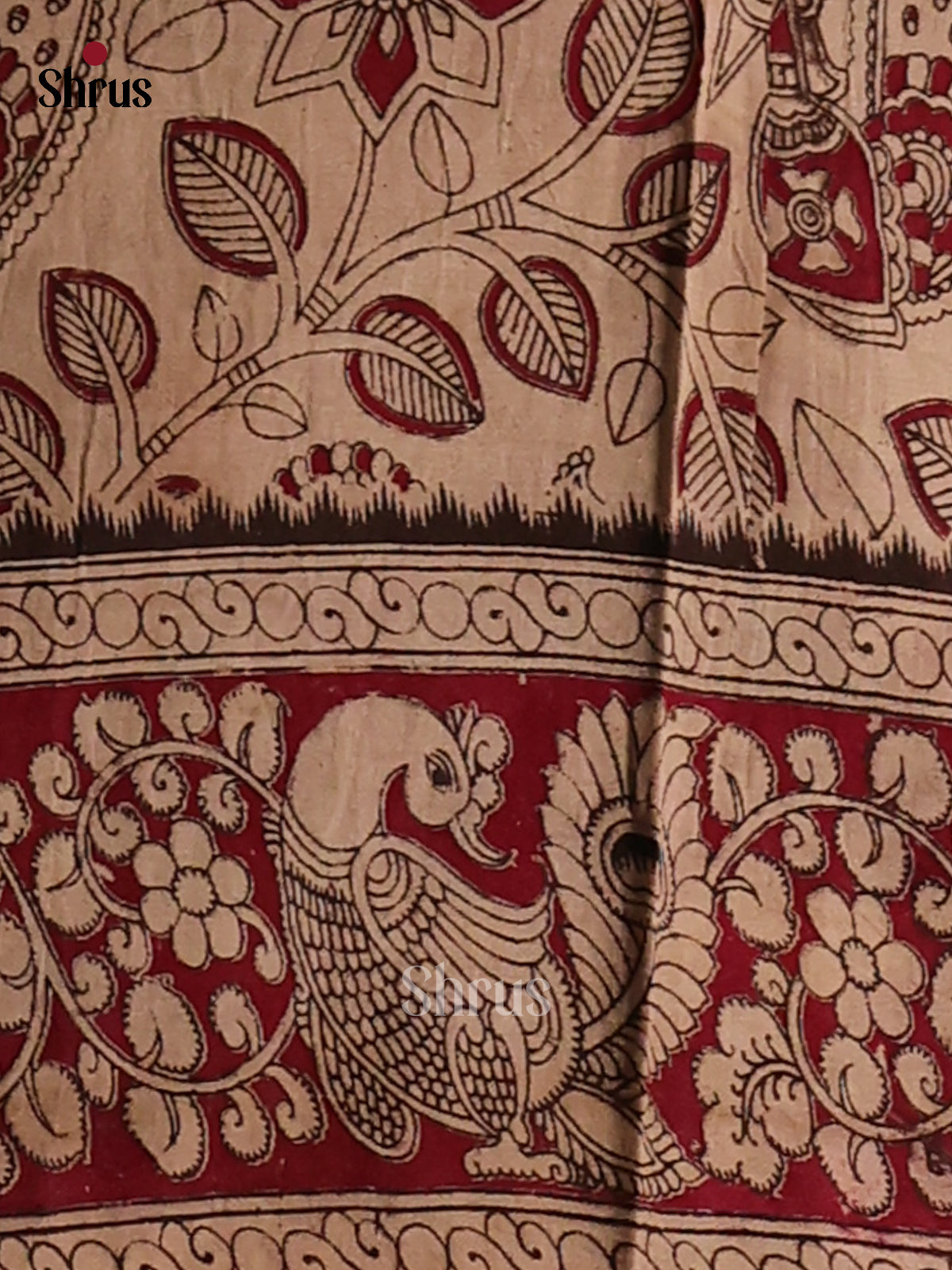 Brown & Red - Kalamkari cotton saree - Shop on Shrus.com
