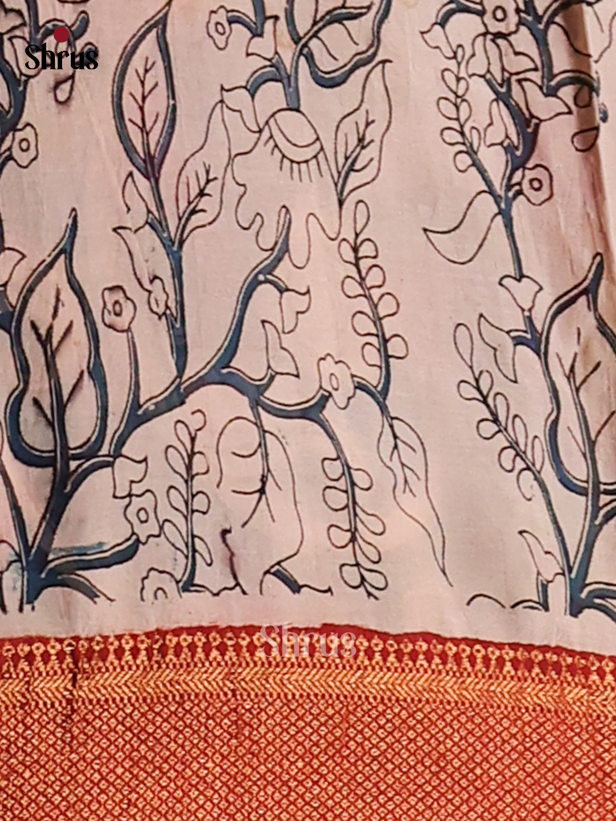 Blue & Red - chennur-kalamkari Saree - Shop on Shrus.com