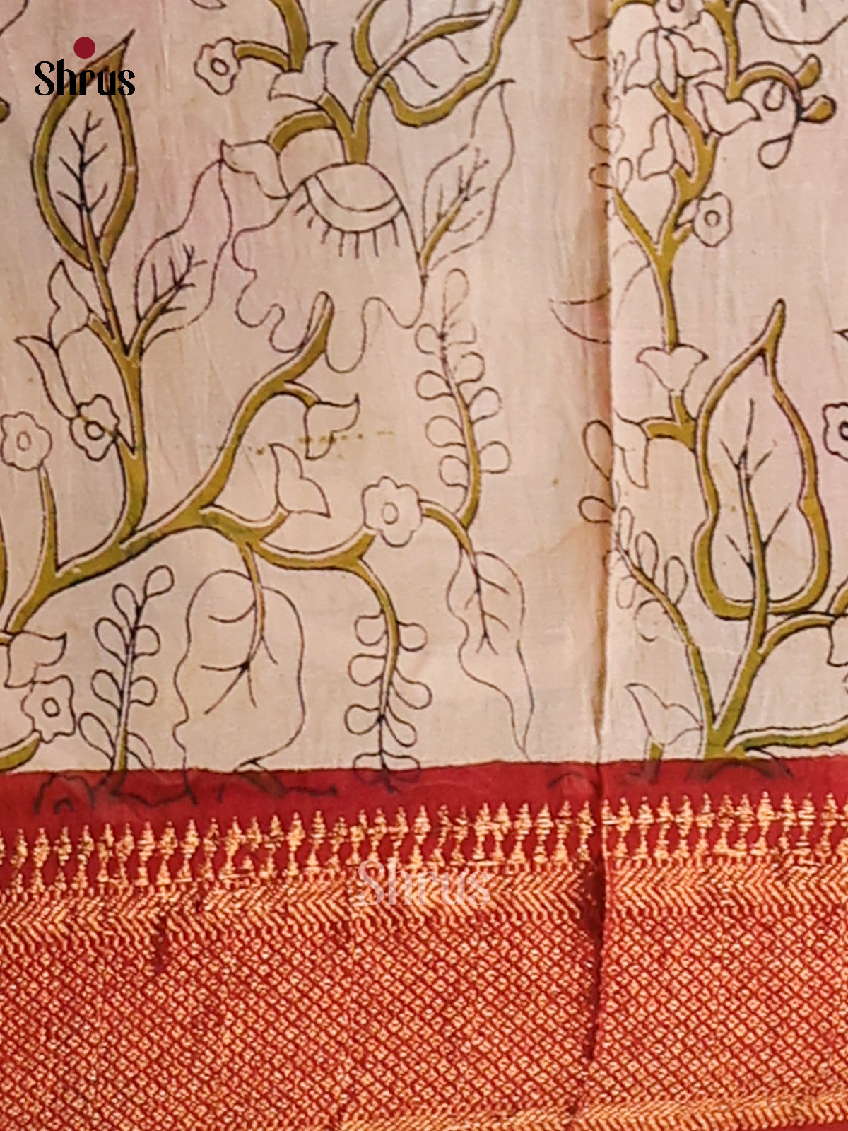 Mustard & Red- chennur-kalamkari Saree - Shop on Shrus.com