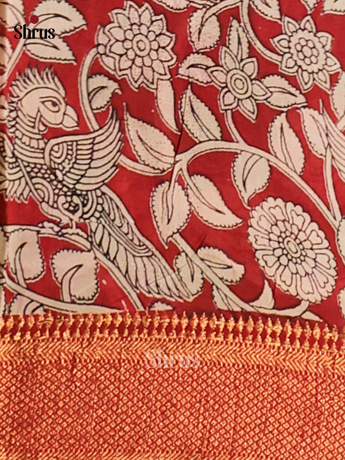 Cream & Red - chennur-kalamkari Saree - Shop on Shrus.com
