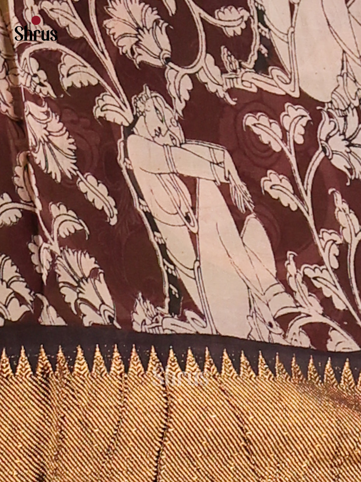 Cream & Brown- chennur-kalamkari Saree - Shop on Shrus.com