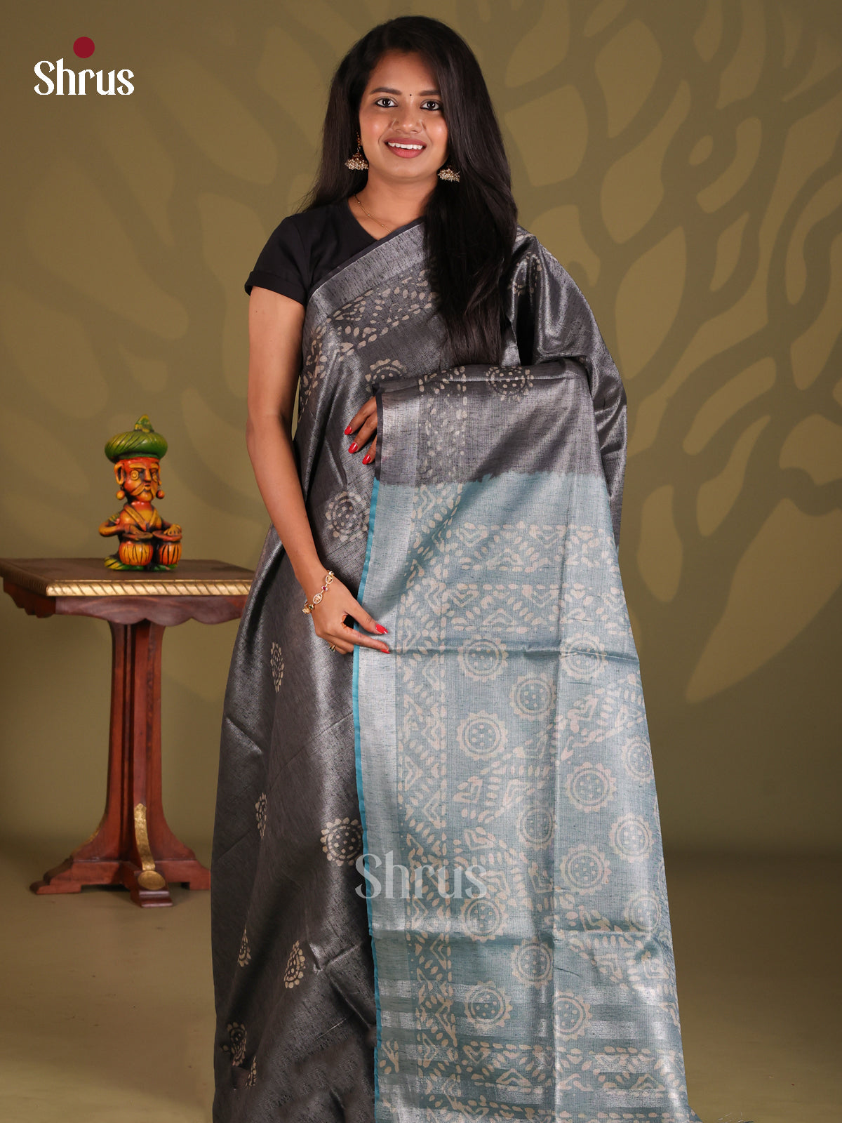 Elephant Grey & Blue - Bhatik Saree - Shop on Shrus.com