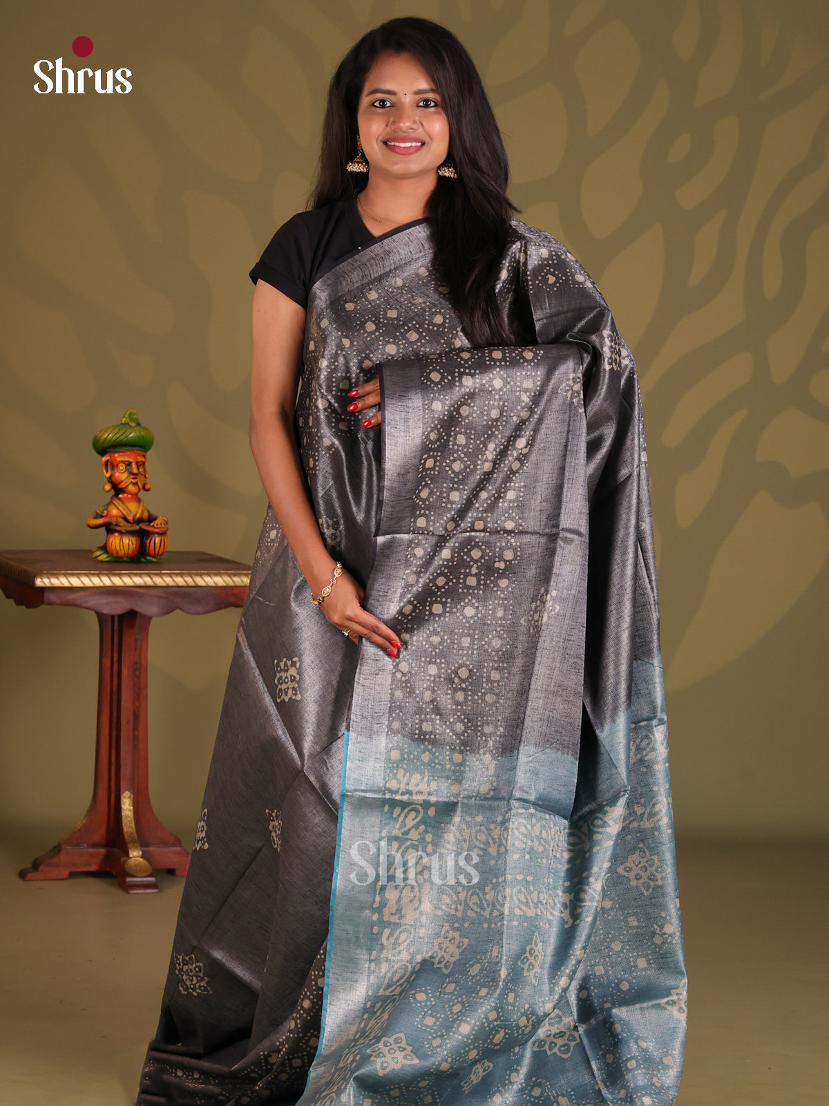 Grey & Blue - Bhatik Saree - Shop on Shrus.com