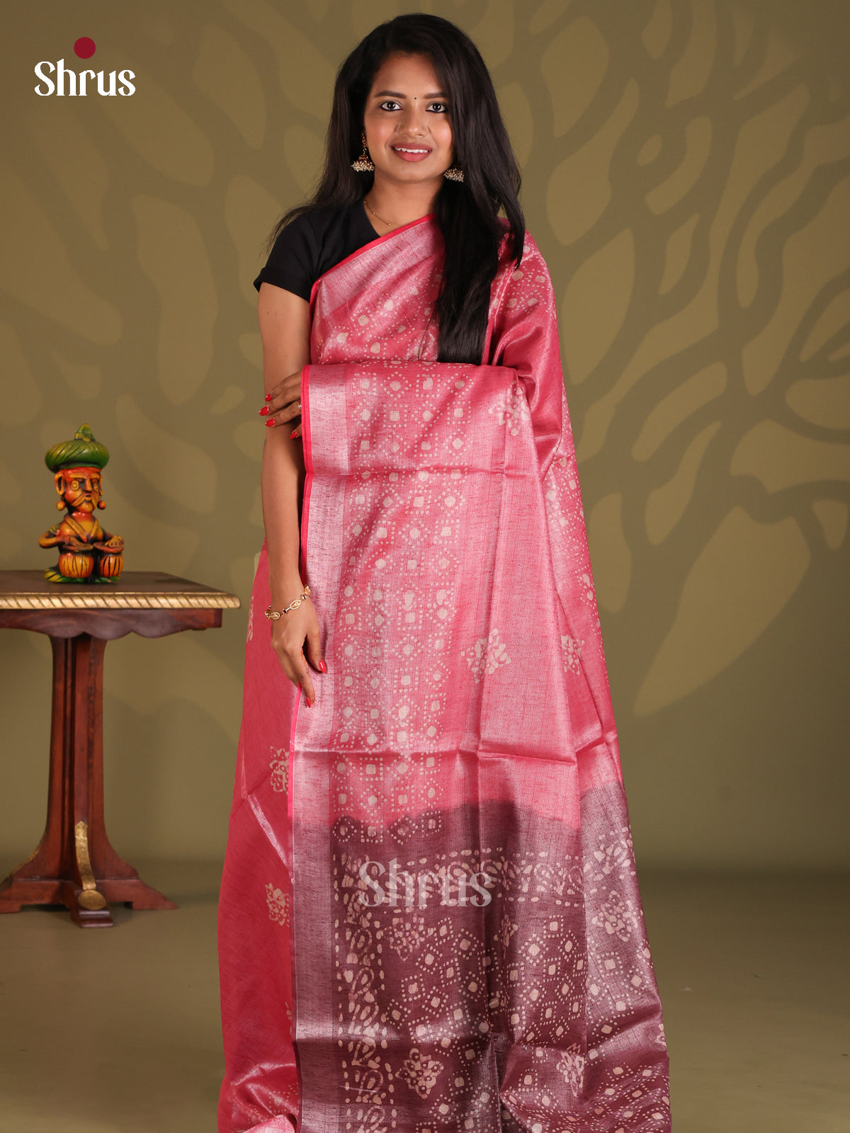 Pink & Brown- Bhatik Saree - Shop on Shrus.com